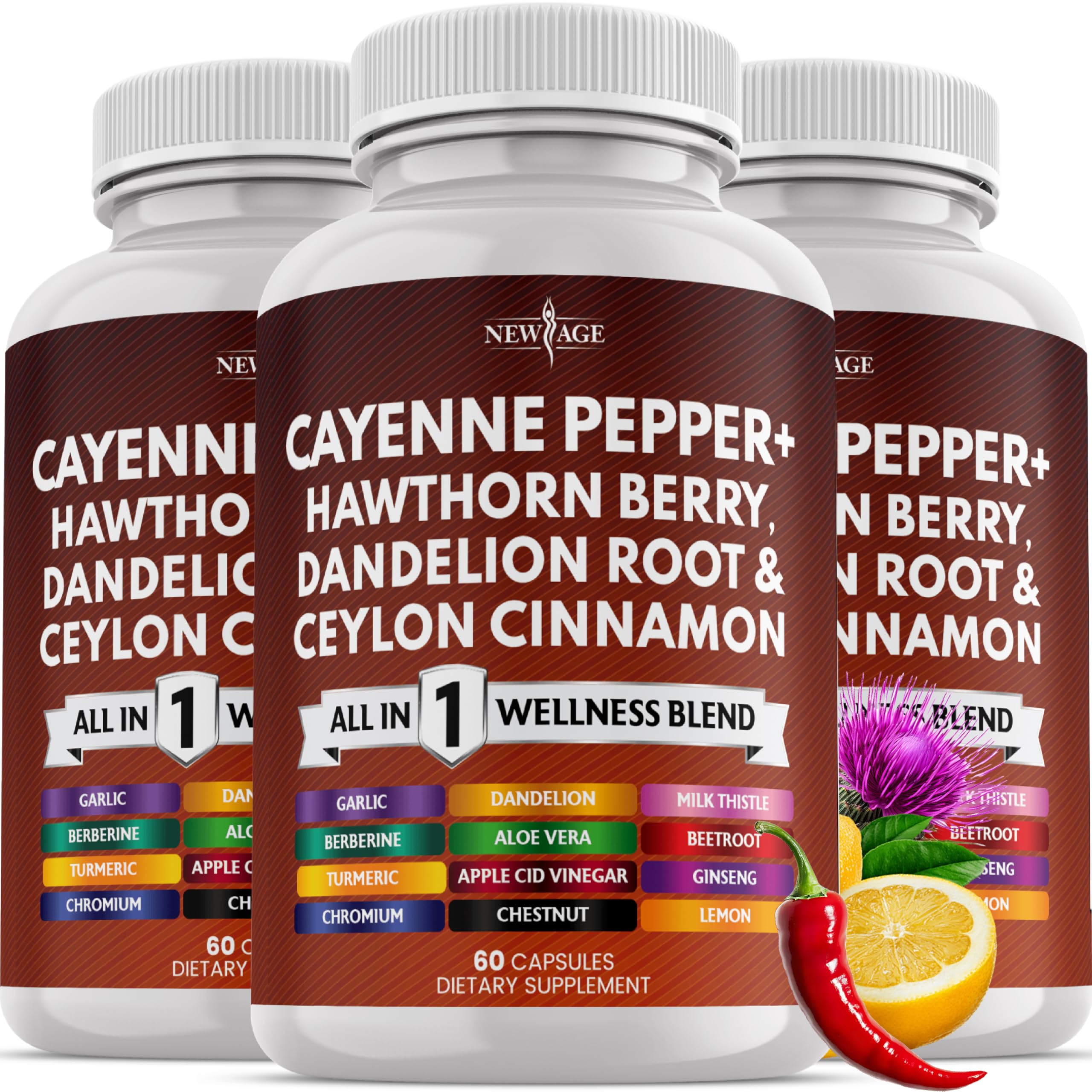 NEW AGE Cayenne: bote de cápsulas de pimienta para uso diario.