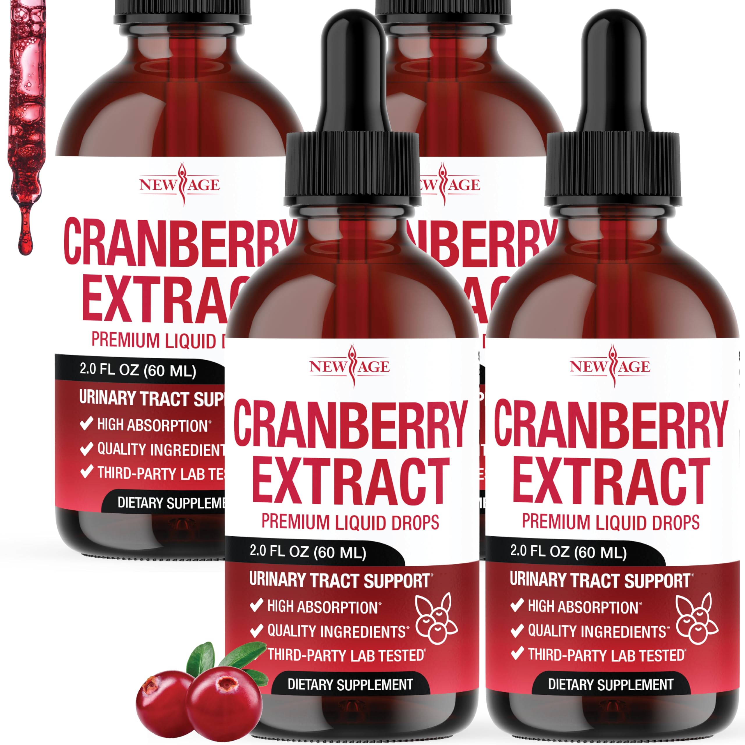 New Age Cranberry Drops frasco visible, posible apoyo a la salud urinaria diaria