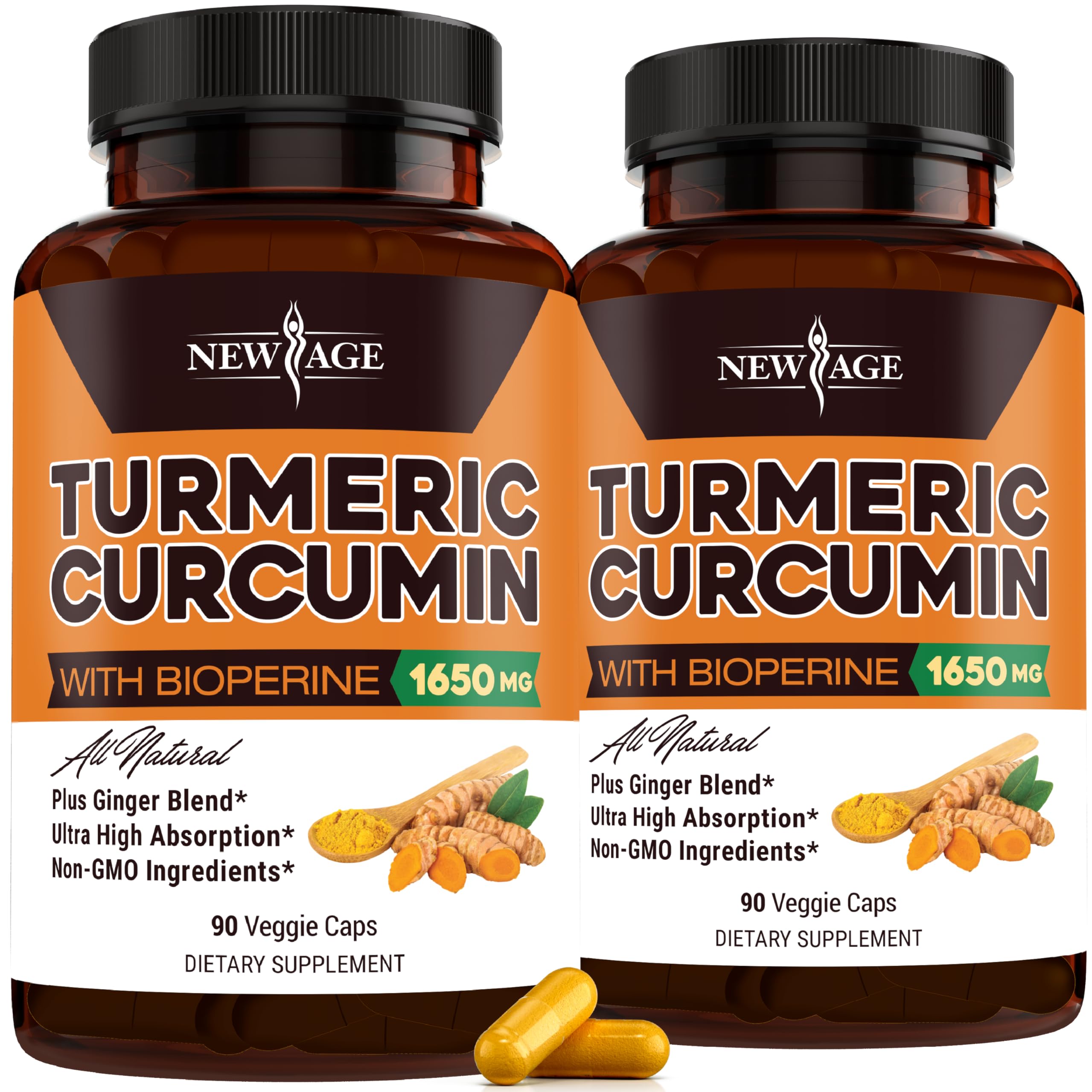 Cápsulas NEW AGE de curcuma estandarizada en frasco para rutina diaria.