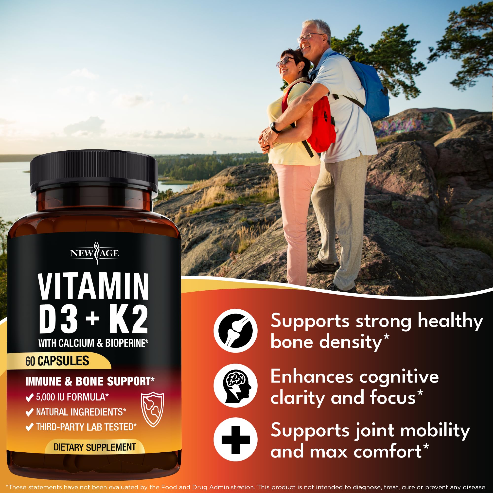 NEW AGE D3-K2 apoyo óseo e inmune dentro de una cápsula.
