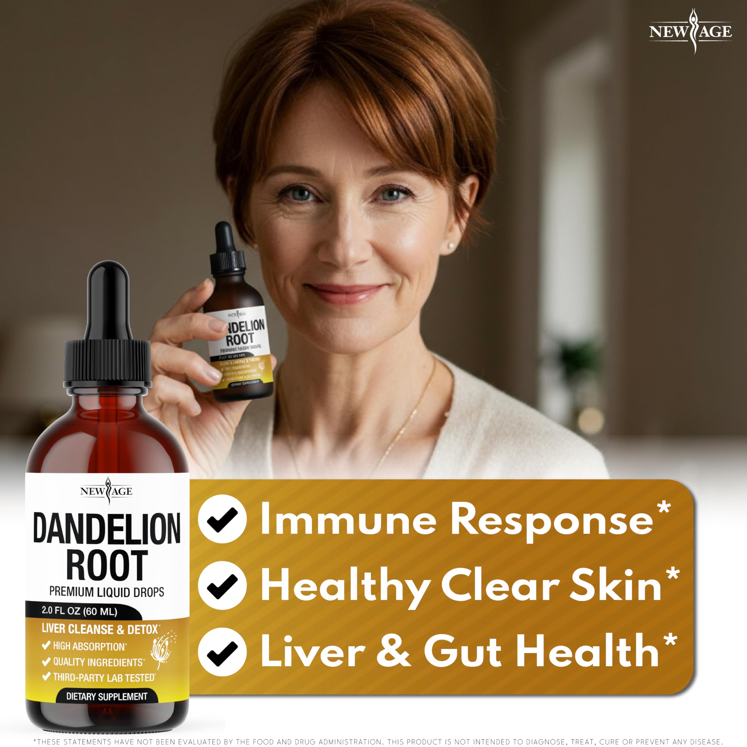 NEW AGE Dandelion Root Drops: etiqueta con ingredientes vegetales y versión vegana