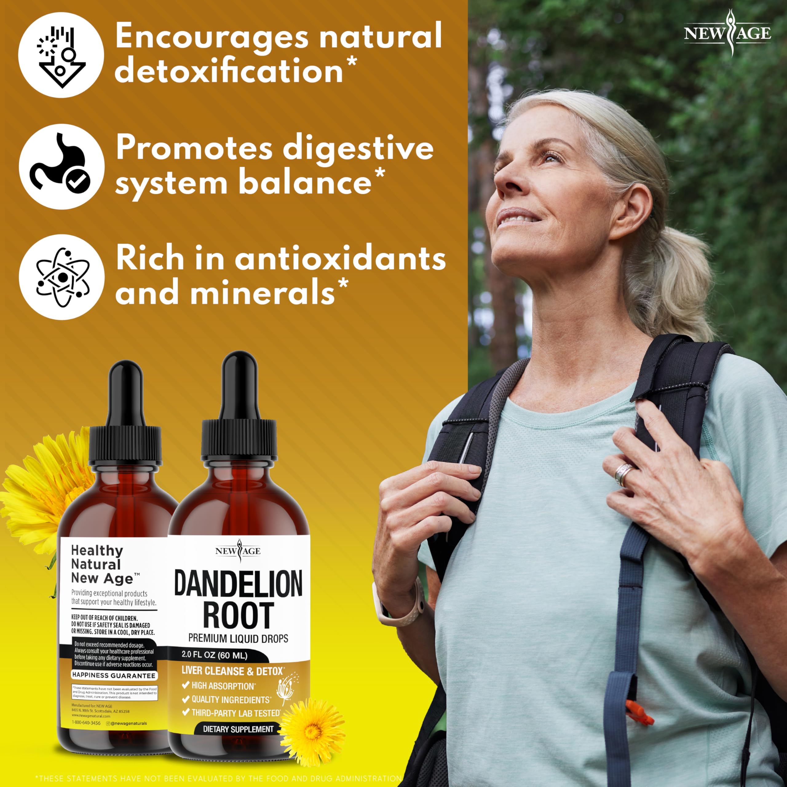 NEW AGE Dandelion Root Drops: gotero en uso, dosis diaria de 2 ml para beber