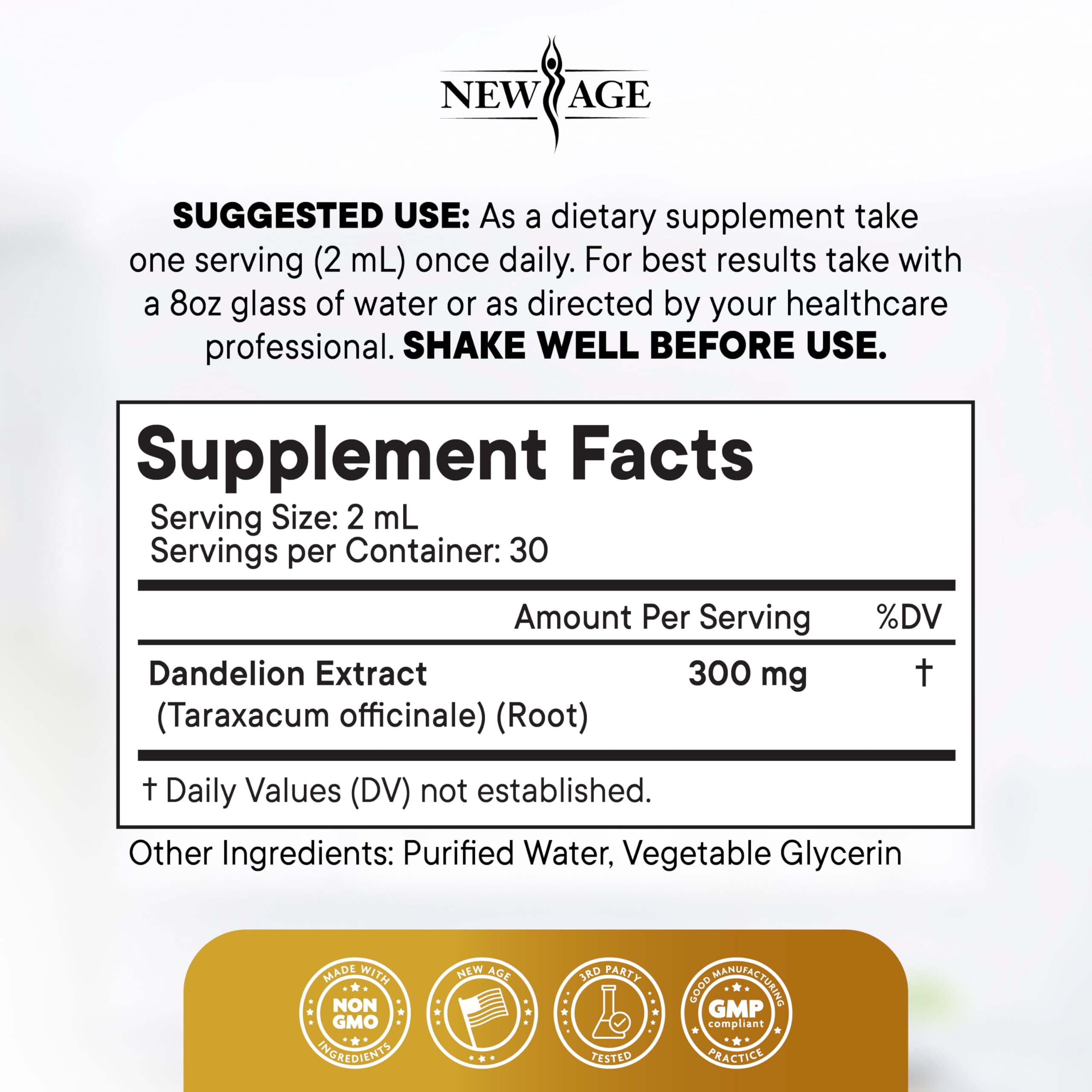 NEW AGE Dandelion Root Drops: apto para mezclar en agua o jugo