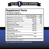 Etiqueta frontal de NEW AGE DHEA con DIM, ashwagandha y vitamina D3.