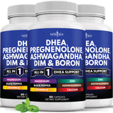 Frasco de NEW AGE DHEA para uso diario y conveniencia.