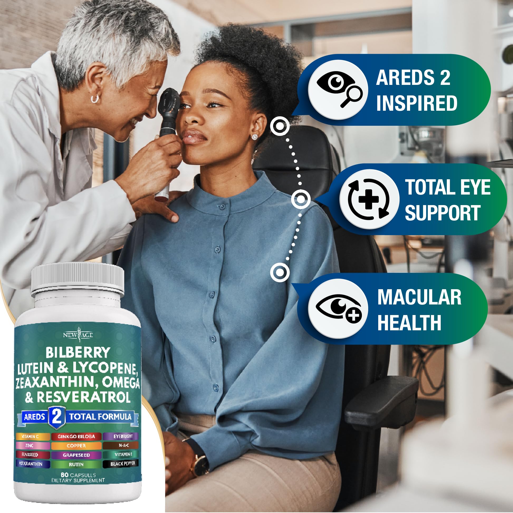 NEW AGE etiqueta de producto en primer plano destacando ingredientes clave y calidad
