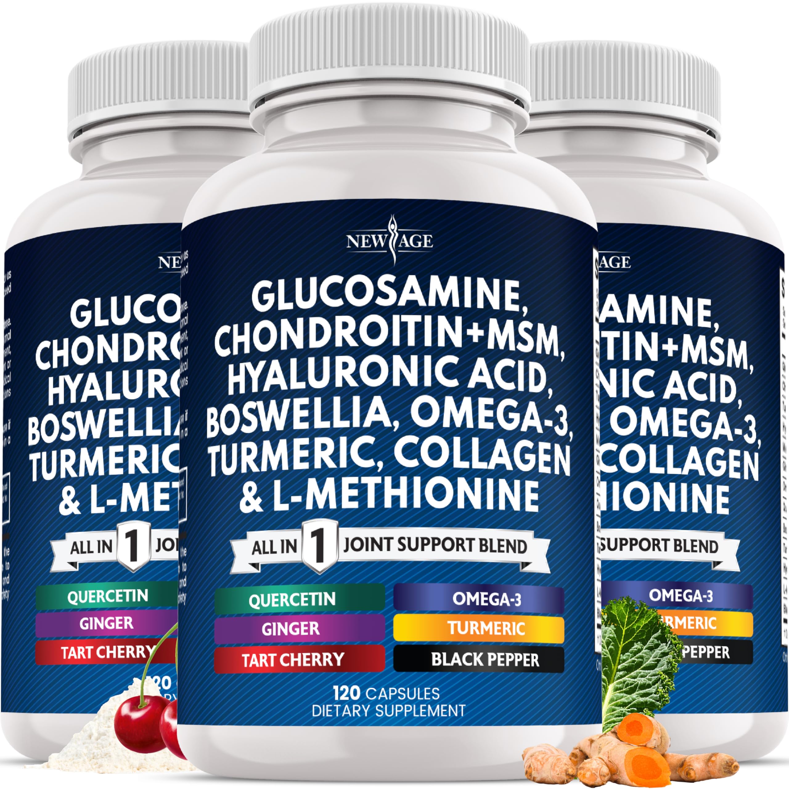 NEW AGE: cápsulas glucosamina-condroitina-MSM para soporte articular diario.
