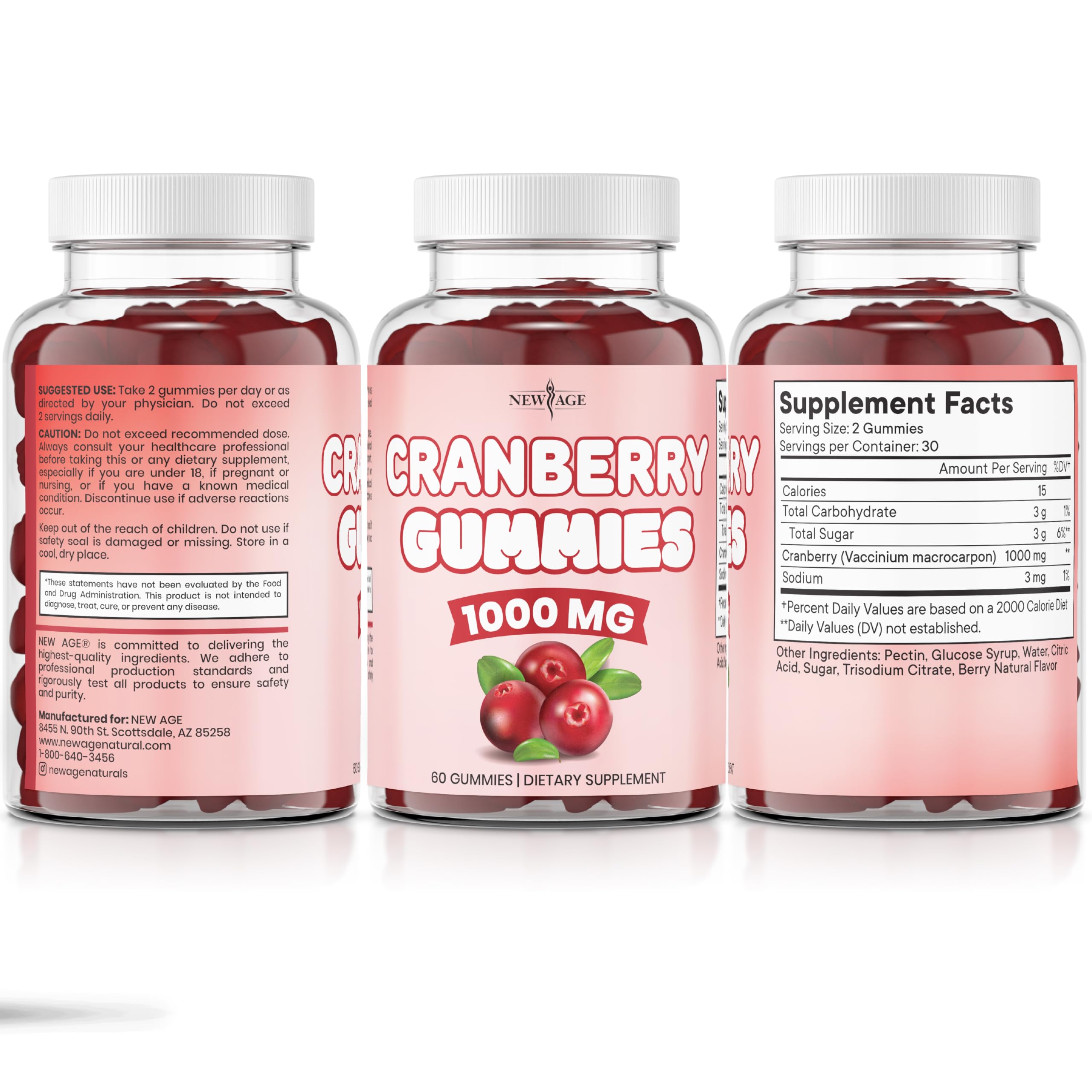 Gomitas NEW AGE arándano, sello de prueba de terceros garantiza pureza.