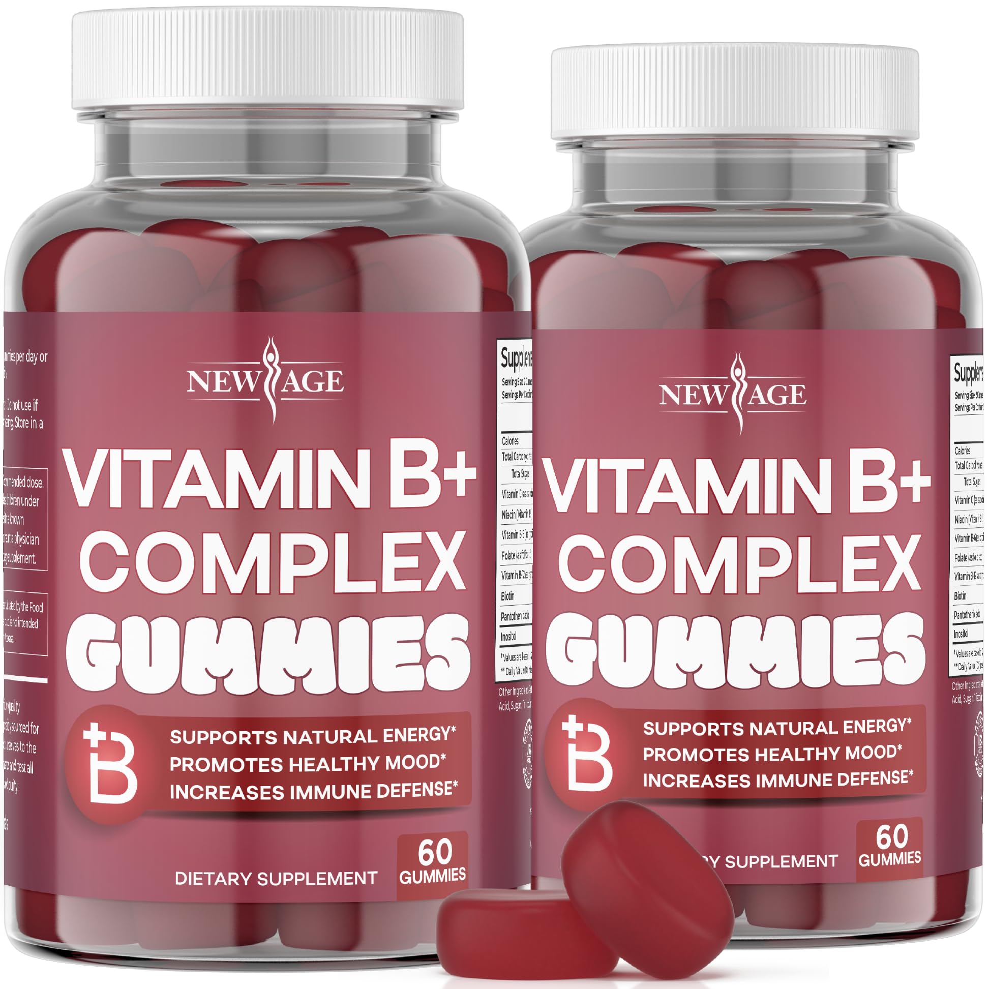 NEW AGE Gomitas Complejo B, botella, sabor afrutado y soporte diario al metabolismo.