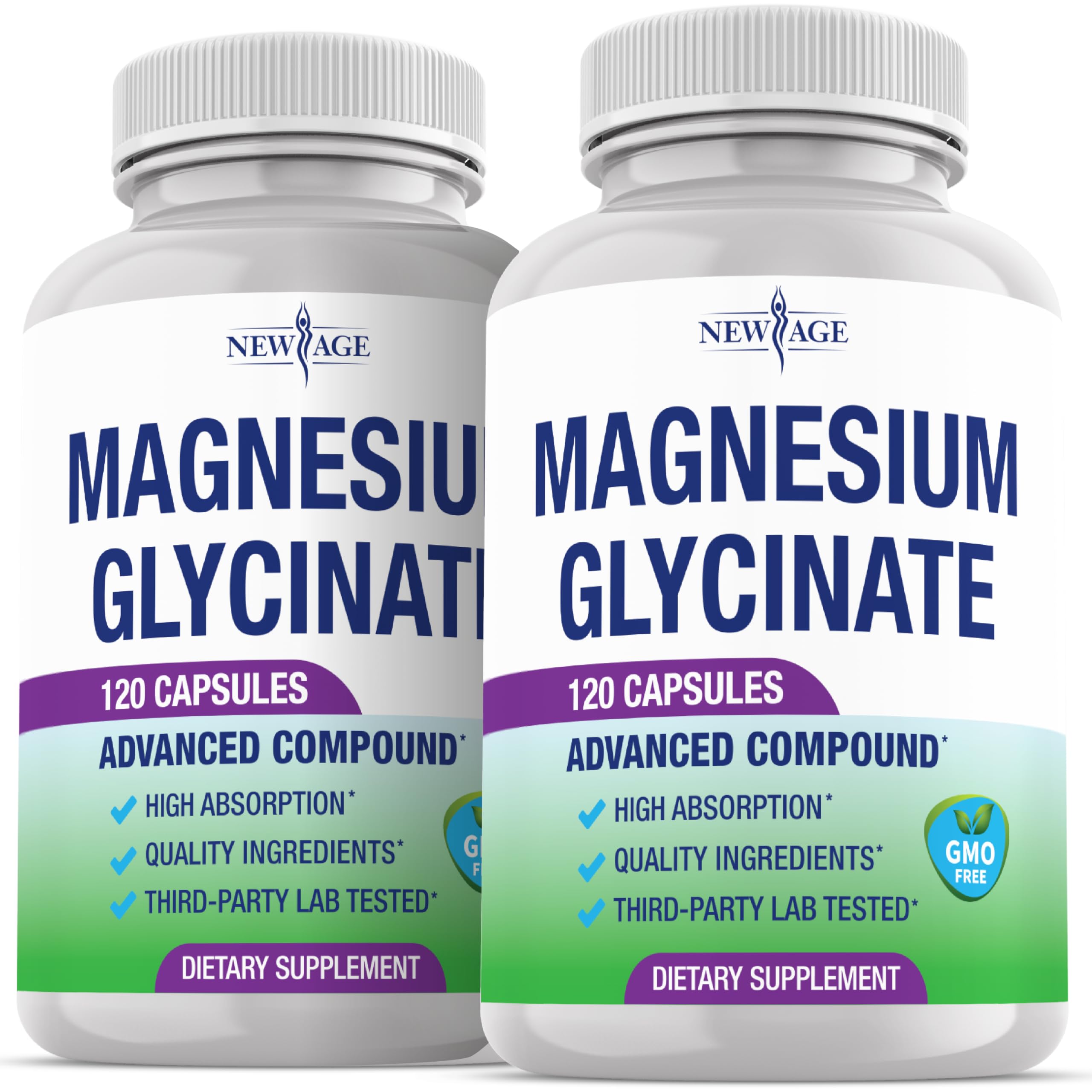 NEW AGE magnesio glicinato 500 mg botella frontal para fácil dosificación