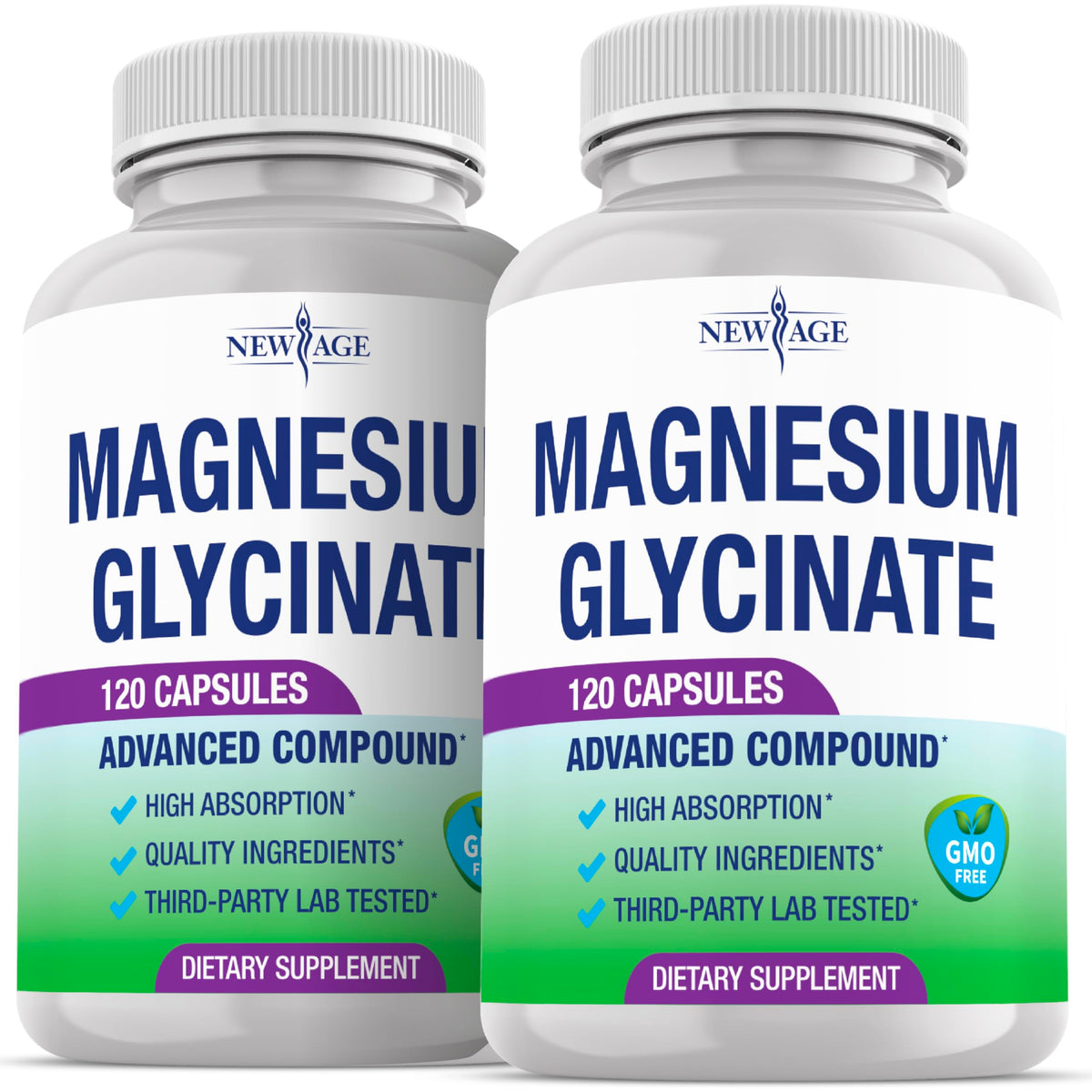 NEW AGE magnesio glicinato 500 mg botella frontal para fácil dosificación