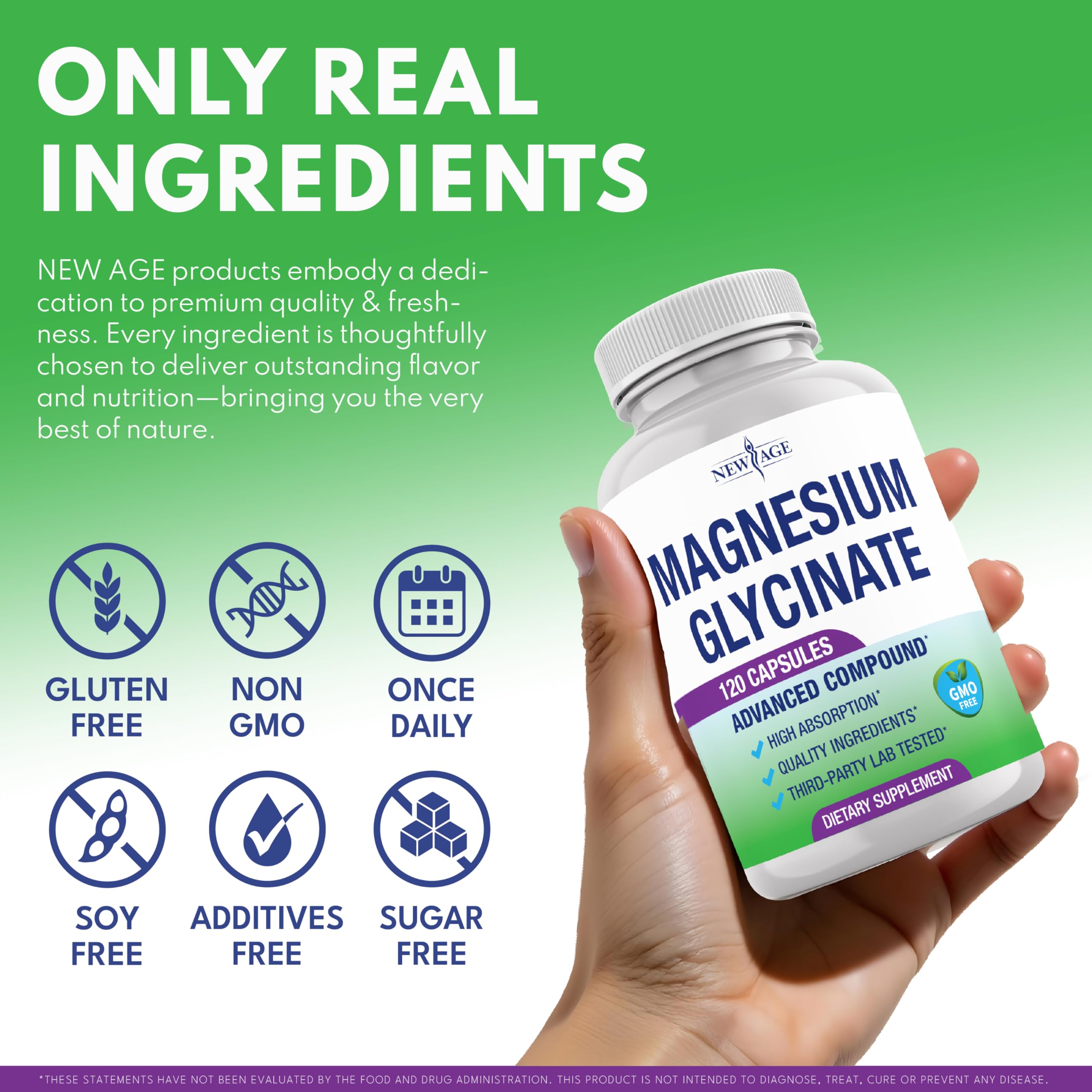 NEW AGE magnesio glicinato 500 mg empaque libre de gluten y sin OGM