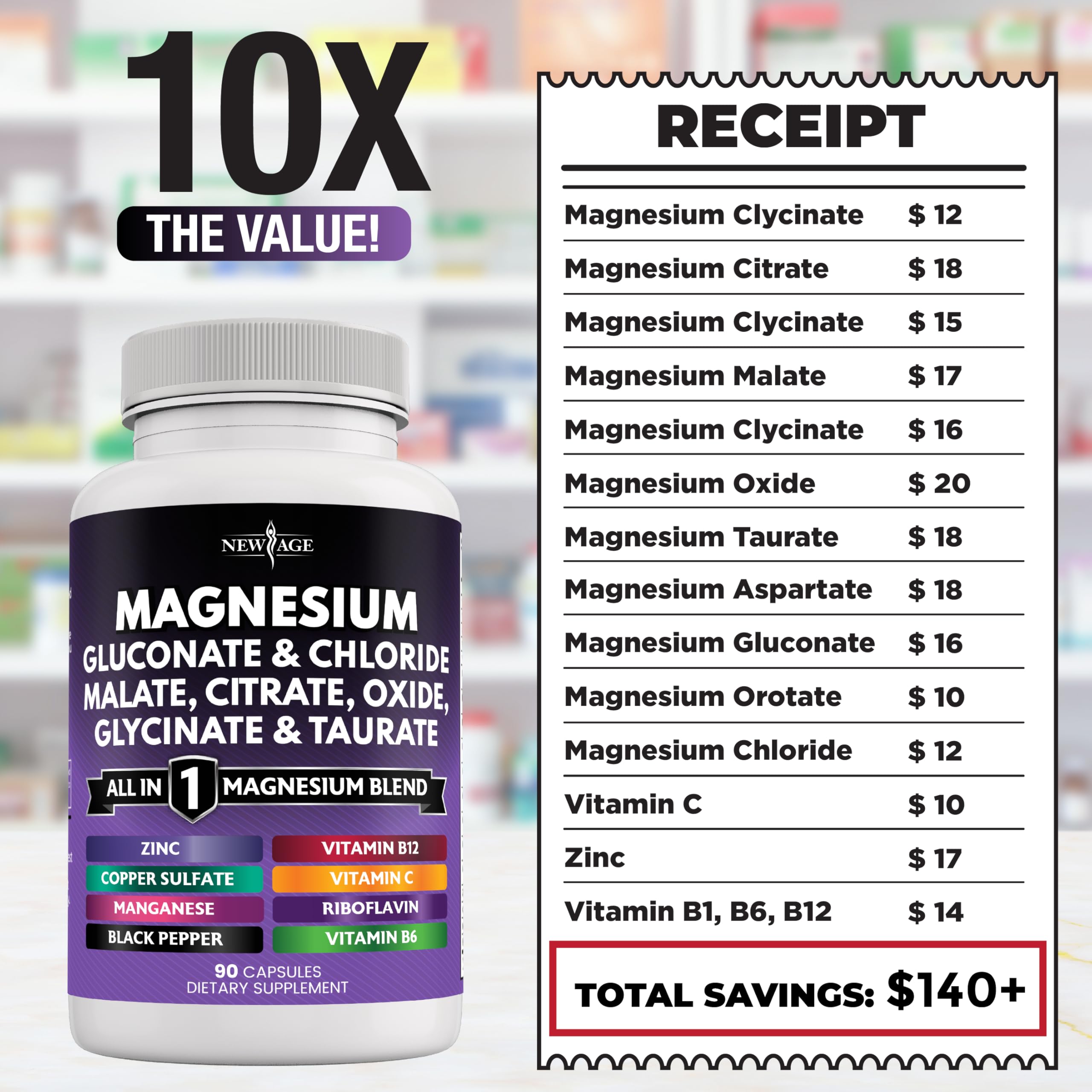 NEW AGE Magnesio: lista de ingredientes con manganeso para apoyo funcional diario.