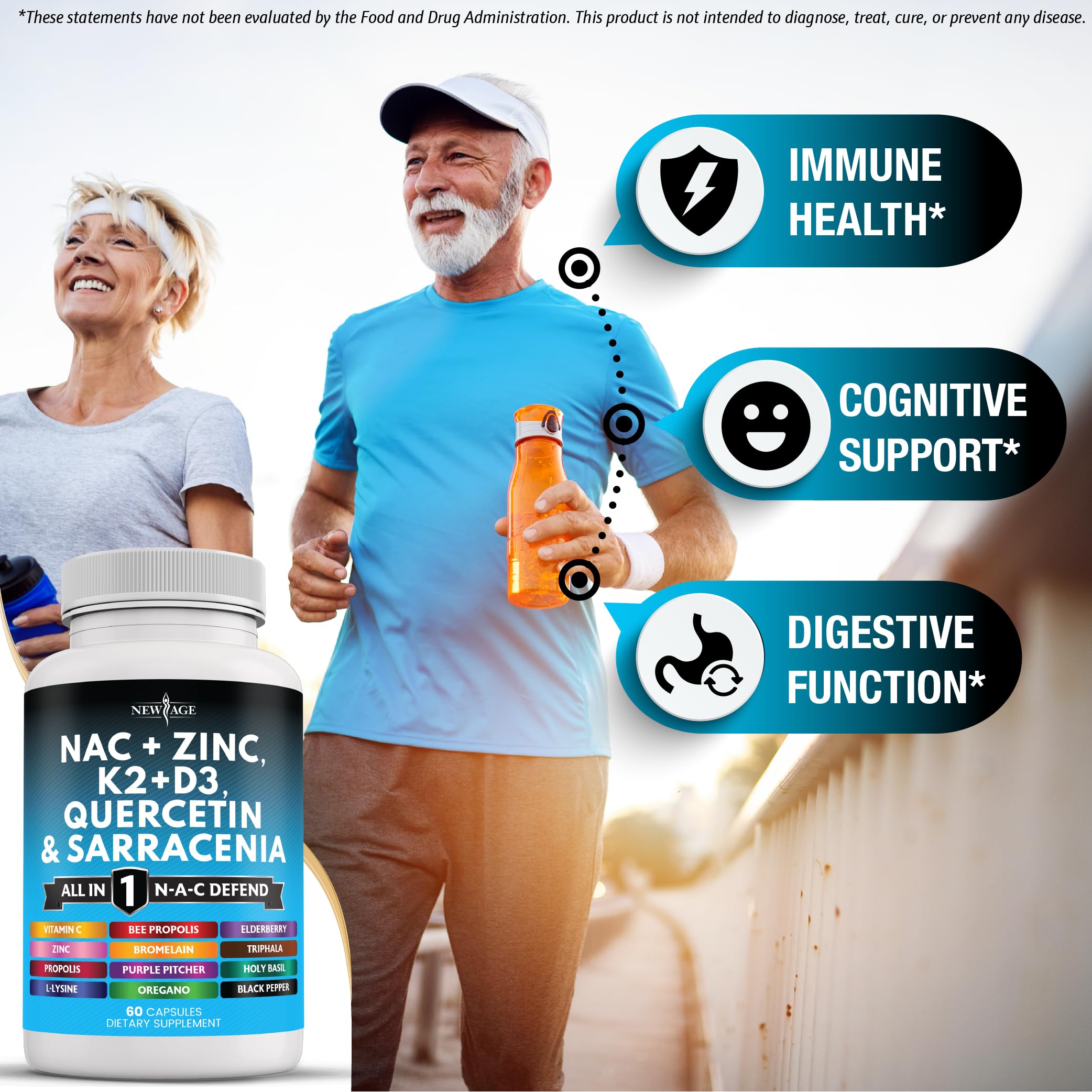 Quercetina y zinc en New Age NAC para apoyo general diario.