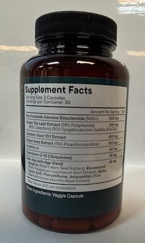 NEW AGE NAD+ botella contenedora: fácil de tomar dos cápsulas diarias.