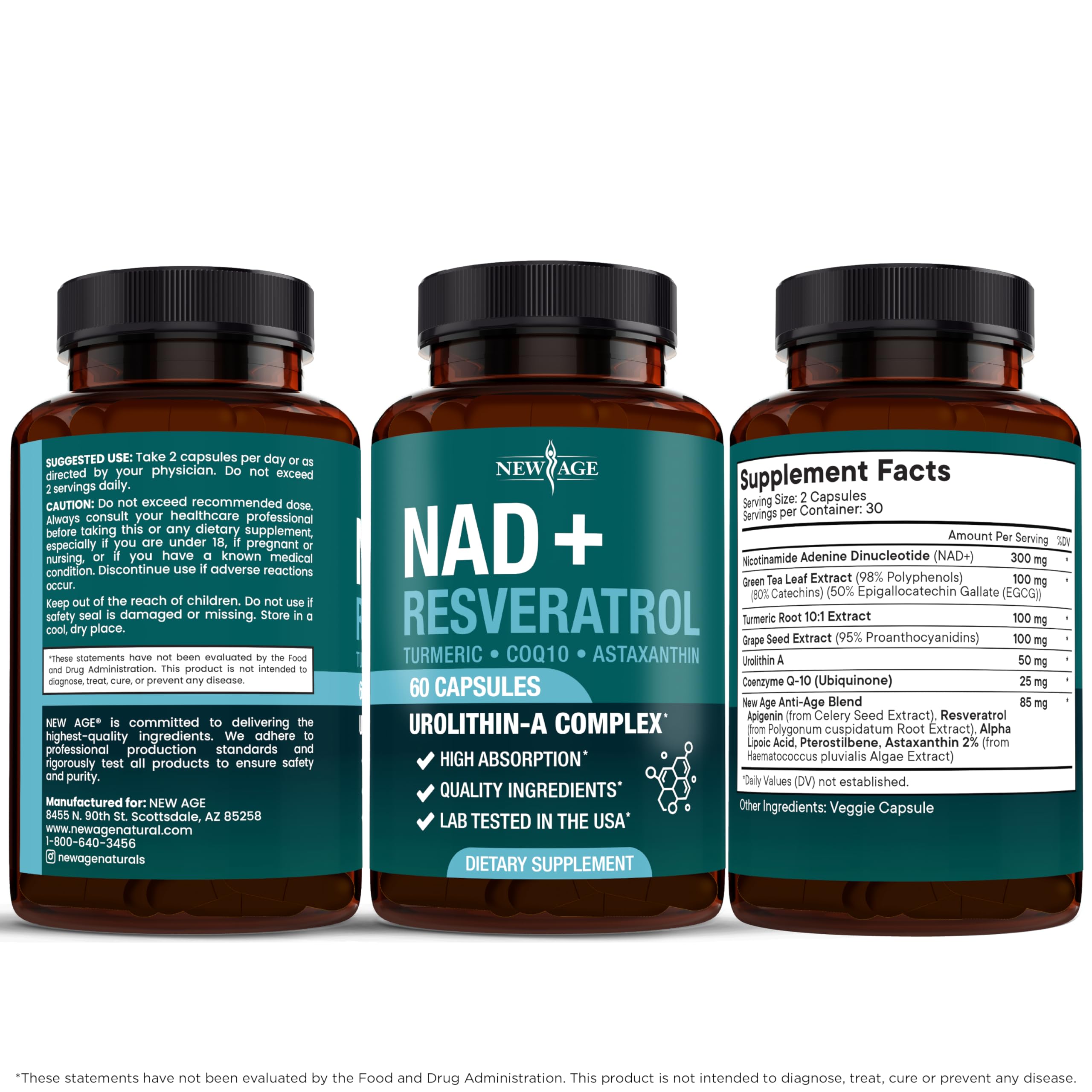NEW AGE NAD+ presentación 120 cápsulas: conveniencia para regímenes de bienestar.