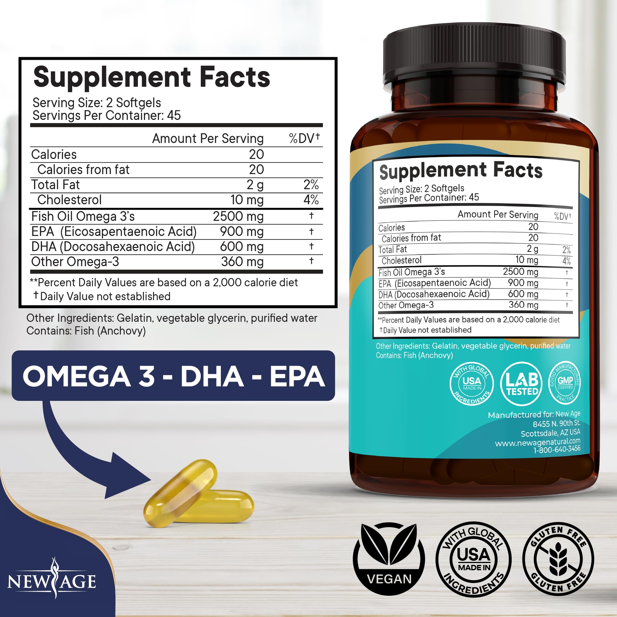 NEW AGE Omega 3: cápsulas suaves, fáciles de tragar sin regusto