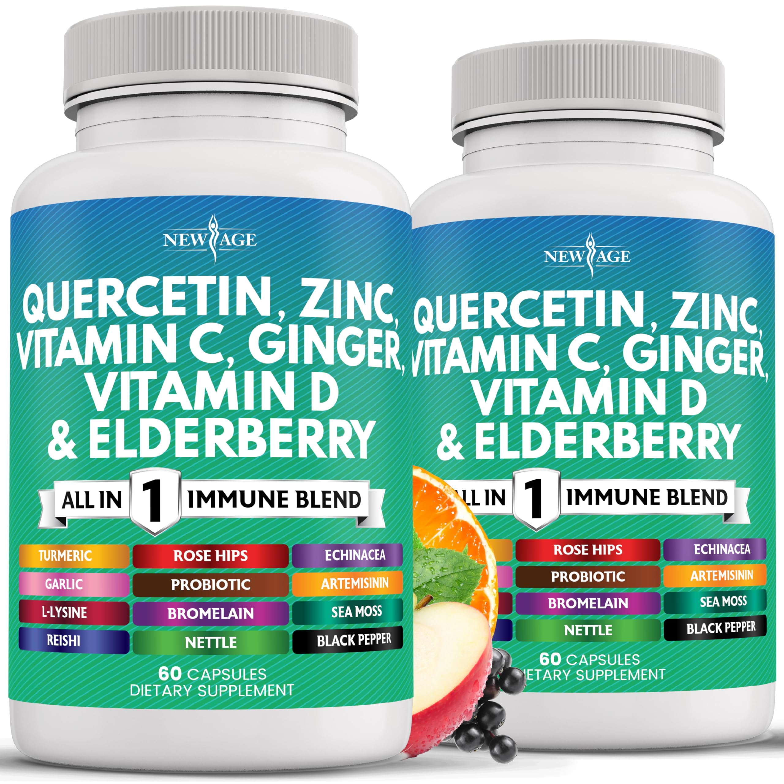 NEW AGE Quercetina con Zinc y Vitamina C en frasco para uso diario.