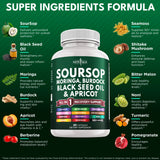 Etiqueta frontal de NEW AGE Soursop Suplemento, fácil identificación y confianza.