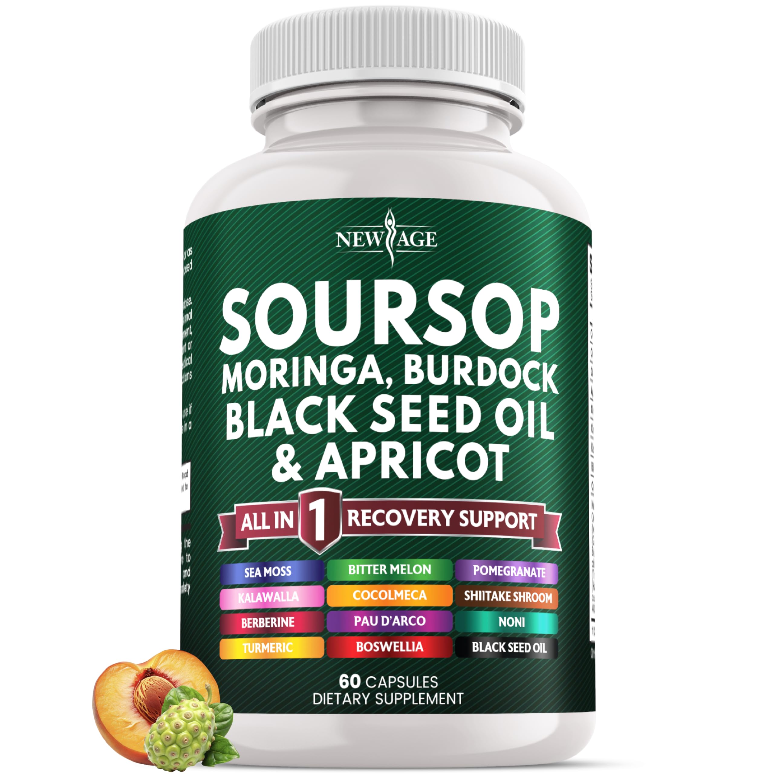 Frasco de NEW AGE Soursop Suplemento: apoyo al equilibrio diario y bienestar.