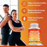 NEW AGE aminoácidos, etiqueta detallada con información de ingredientes clave.