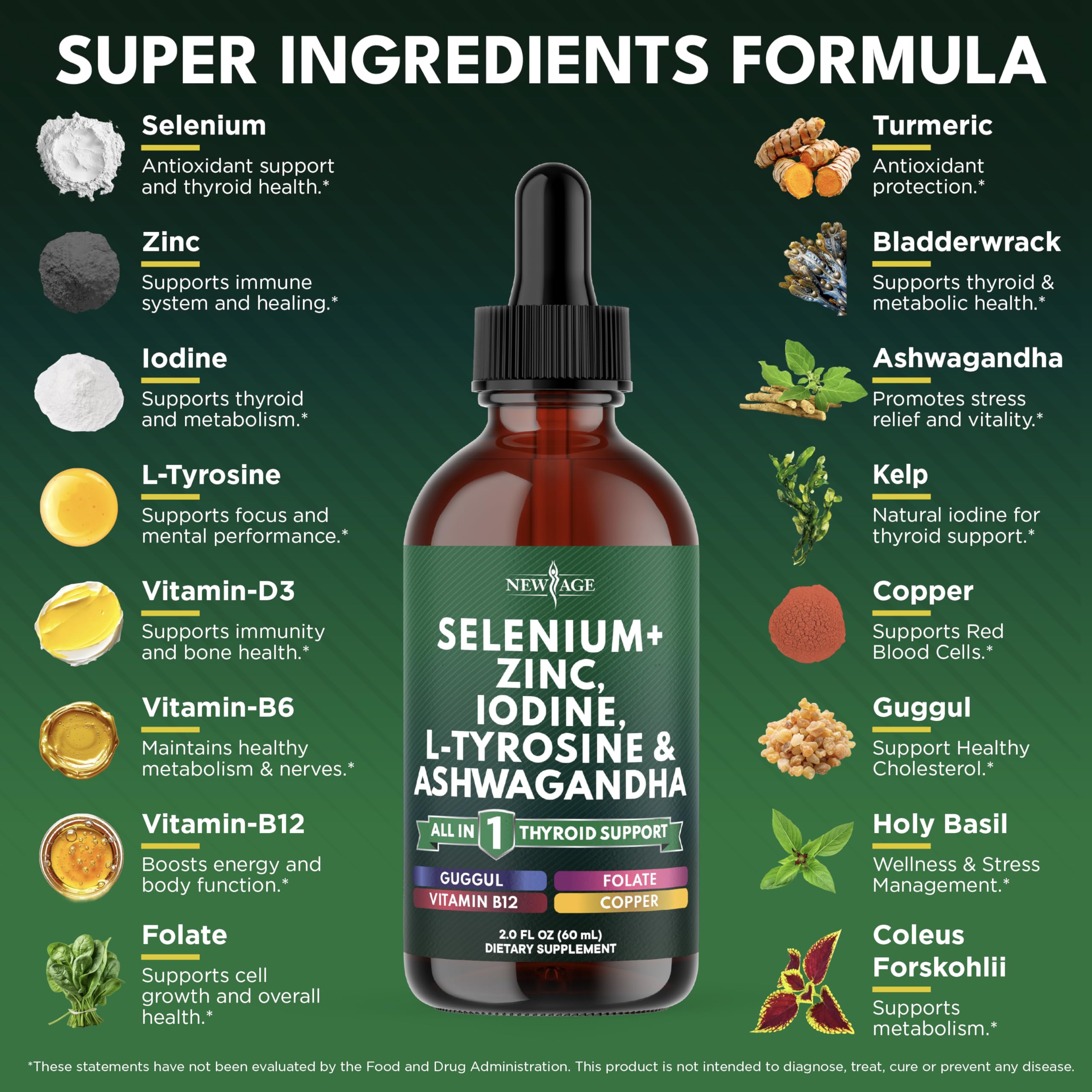 NEW AGE Thyroid Support Drops con cuentagotas para dosis precisa