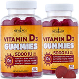 New Age Vitamina D3 5000 UI gominolas en envase para consumo diario.