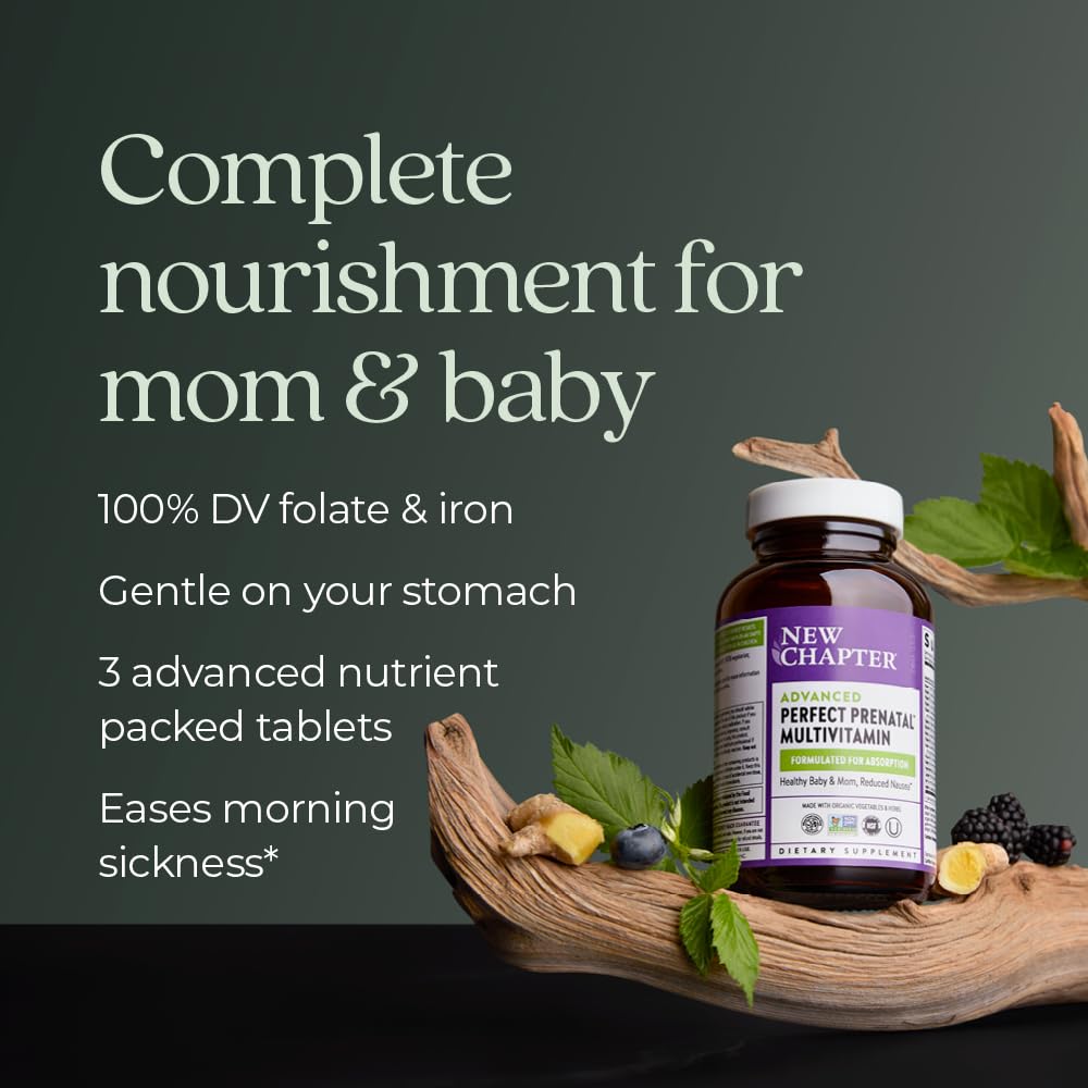 New Chapter Advanced Prenatal methylfolate formula highlights active folate for fetal development support.