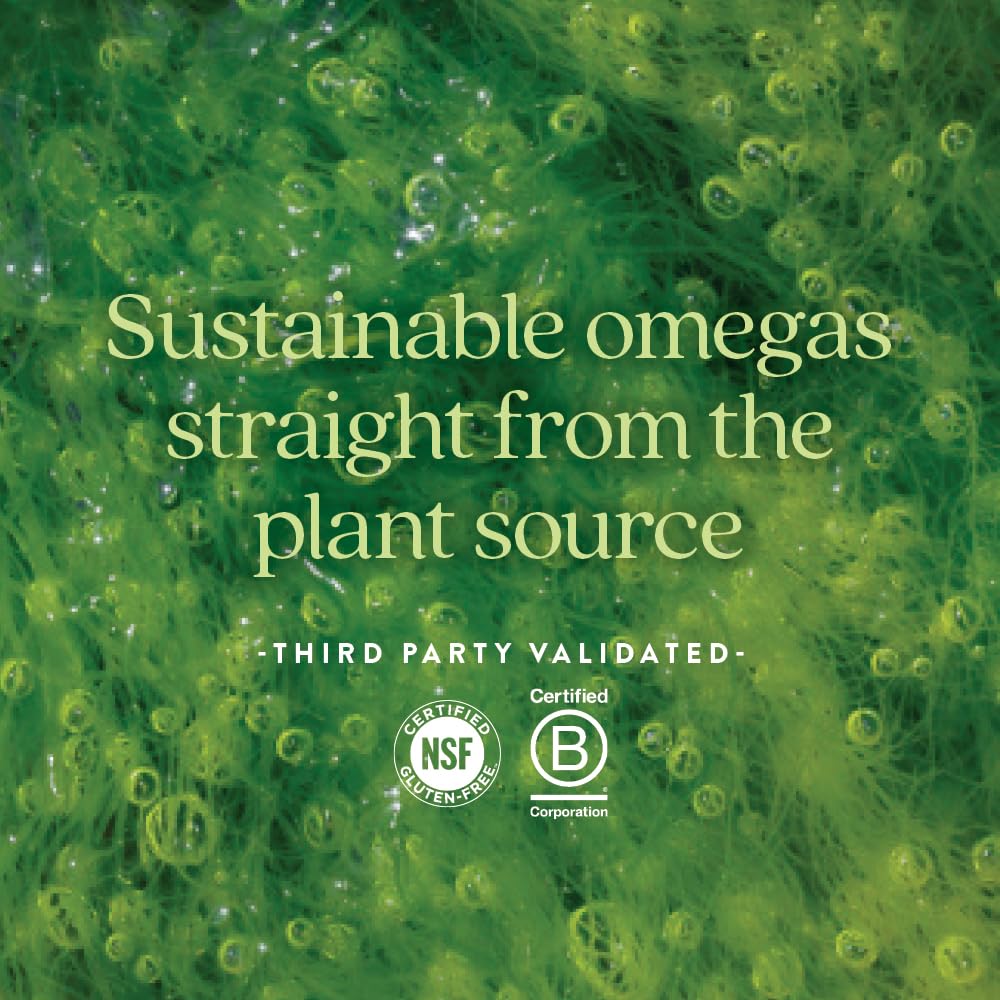 New Chapter Alga Aceite close-up de etiqueta, fuente vegana de Omega-3.