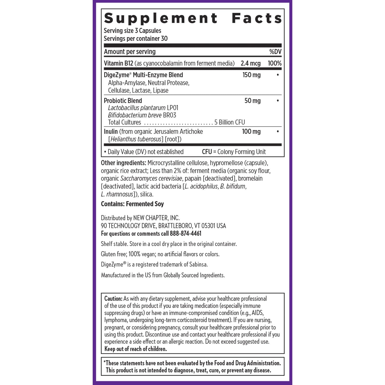 New Chapter All-Flora Enzyme Complex, prebióticos inulina: alimenta bacterias intestinales beneficiosas.