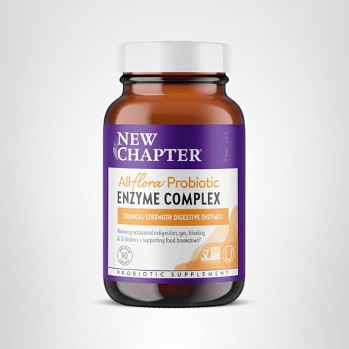 New Chapter All-Flora Enzyme Complex, sin ogm: apto para veganos y sin colorantes artificiales.