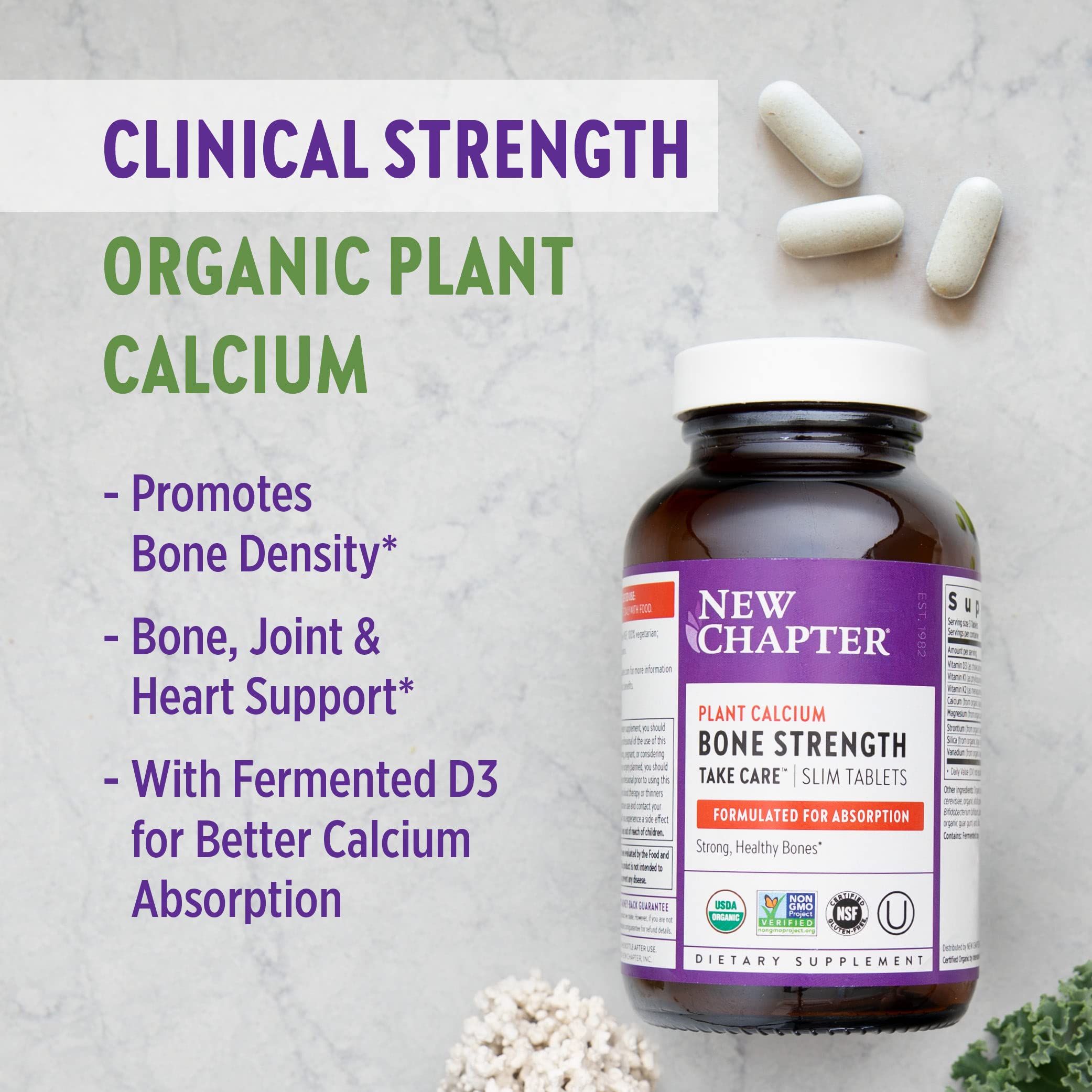 New Chapter calcio combinación K2 D3 y magnesio para nutrición ósea
