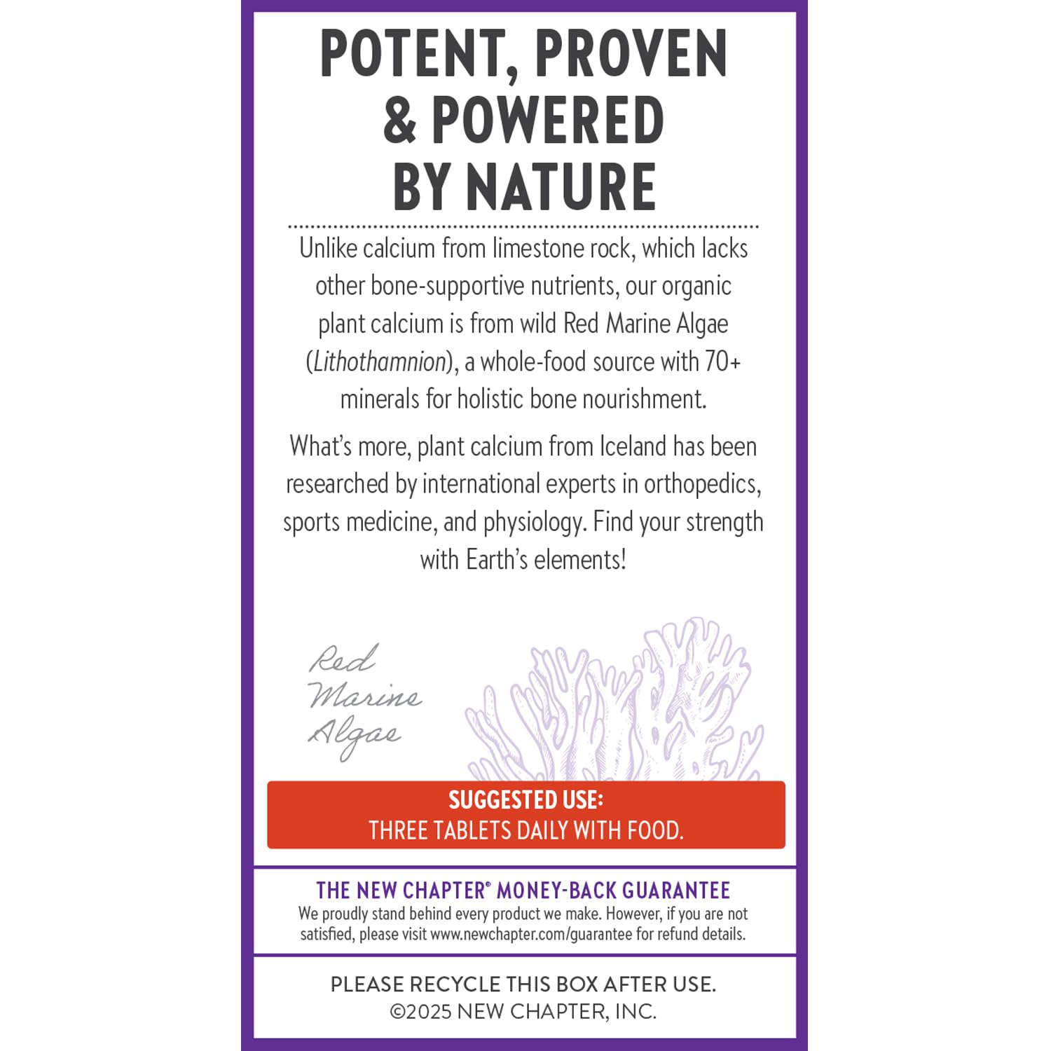 New Chapter Calcium Supplement USDA Organic and vegan friendly certifications on the package