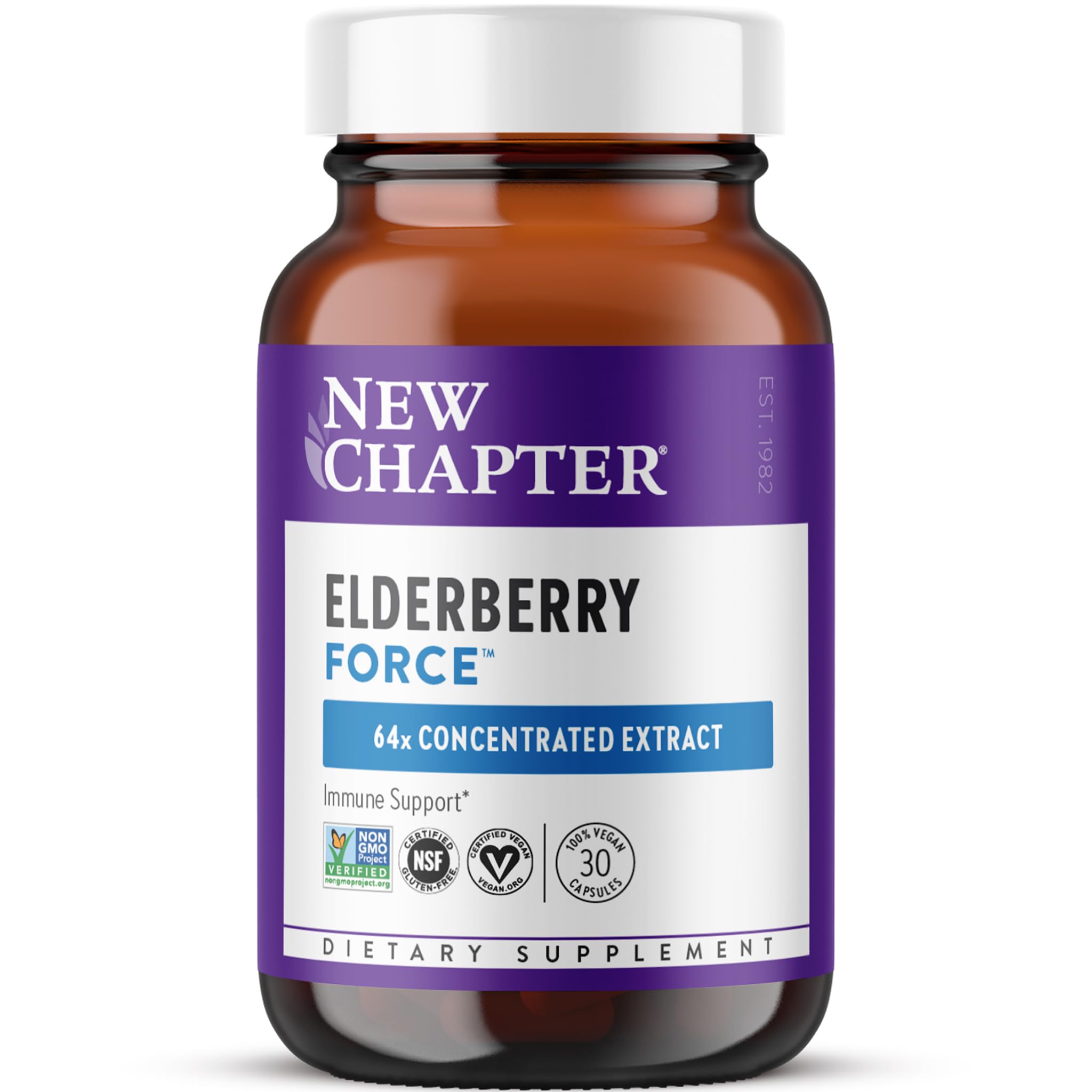 New Chapter Elderberry Force: botella 64x concentrada para apoyo inmune continuo