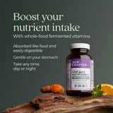 New Chapter Hombres 40+ multivitamin, ingredientes fermentados visibles, mejora de absorción.