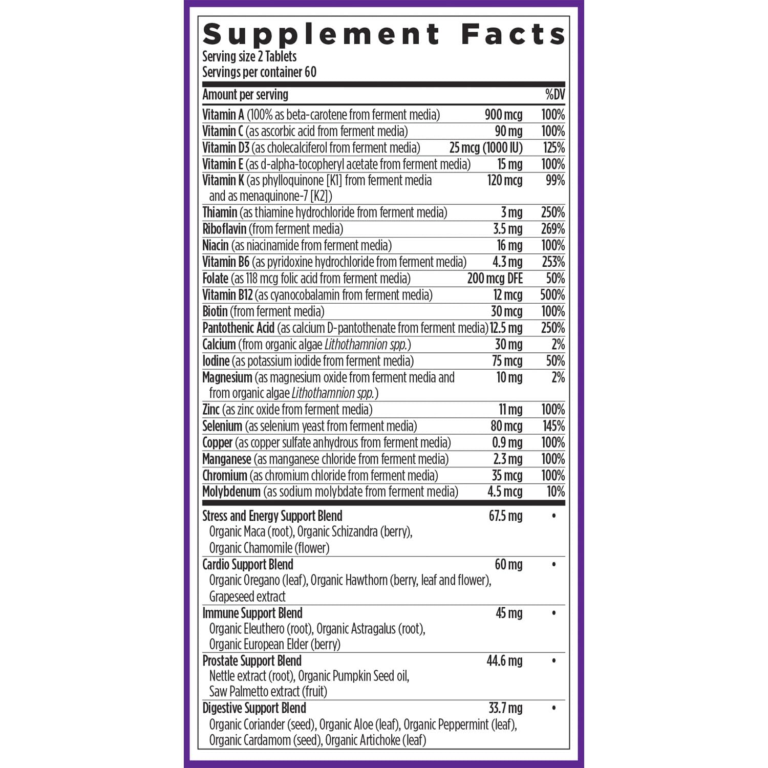 New Chapter Hombres Multivitamínico Componentes orgánicos de origen vegetal