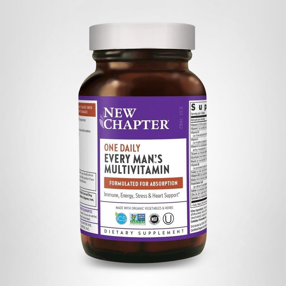 New Chapter multivitamínico para hombres, enfoque en corazón e inmunidad.