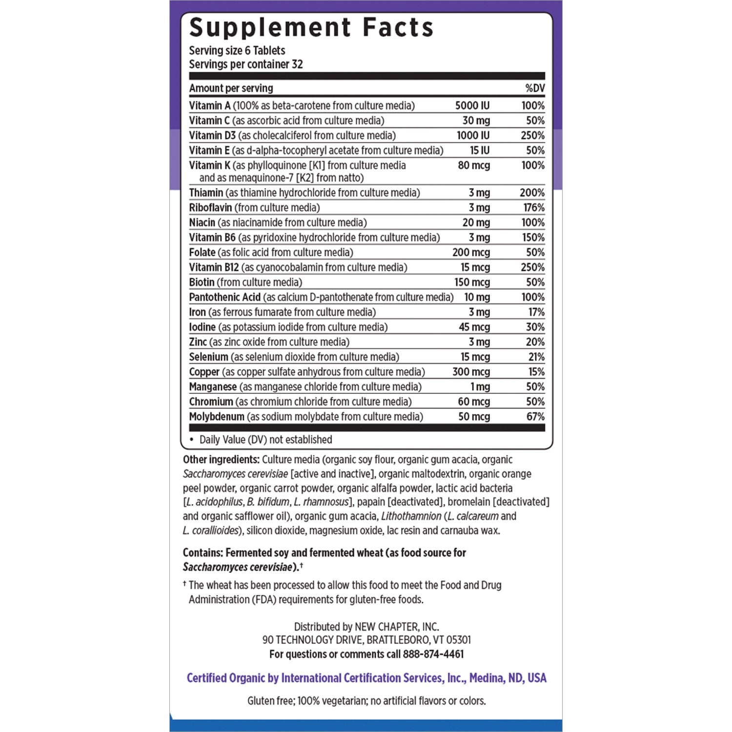 Tabletas fáciles de tragar de New Chapter Tiny Tabs Multivitamin para uso diario.