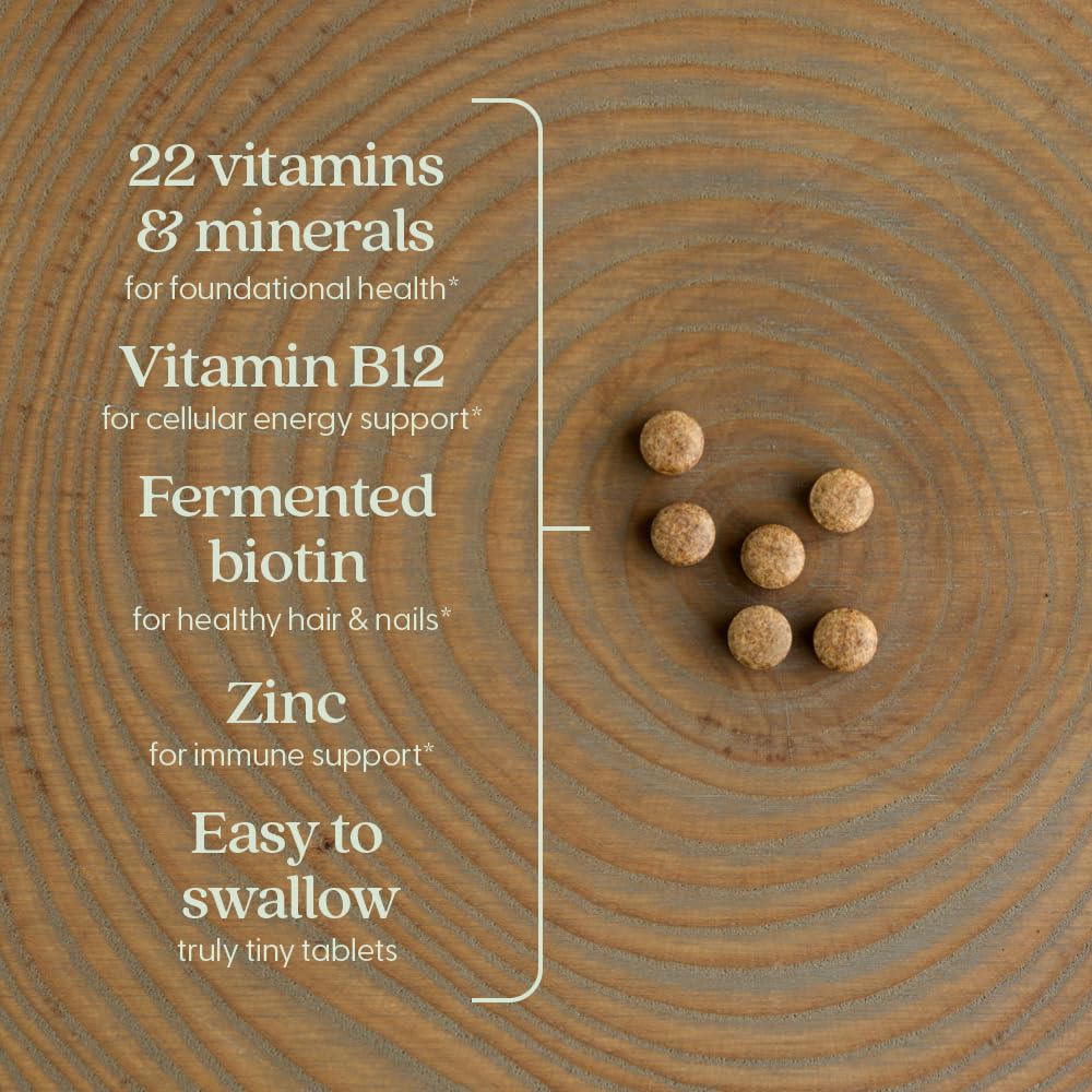 New Chapter Tiny Tabs fermentadas: vitaminas fermentadas con base vegetal para tolerancia estomacal.