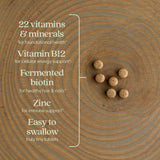 New Chapter Tiny Tabs fermentadas: vitaminas fermentadas con base vegetal para tolerancia estomacal.