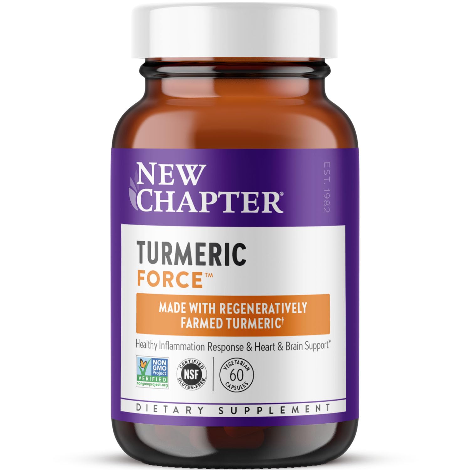 New Chapter Turmeric Force en botella de cápsulas para uso diario.