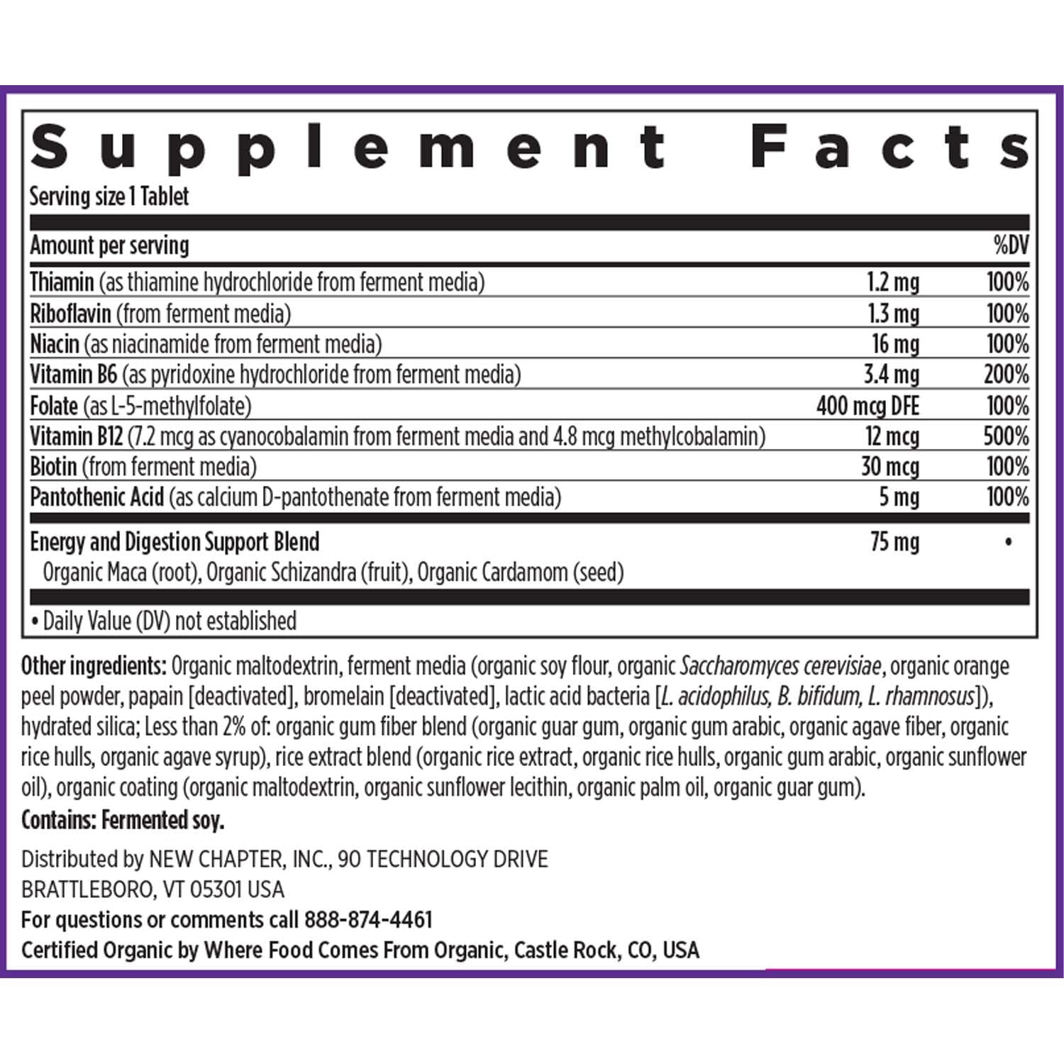 Caja de 60 cápsulas de New Chapter Vitamin B Fermentado para uso diario.