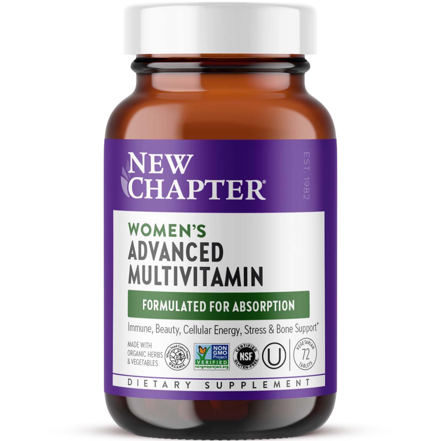 New Chapter Multivitamínico Femenino Avanzado: botella lista para uso diario y bienestar.