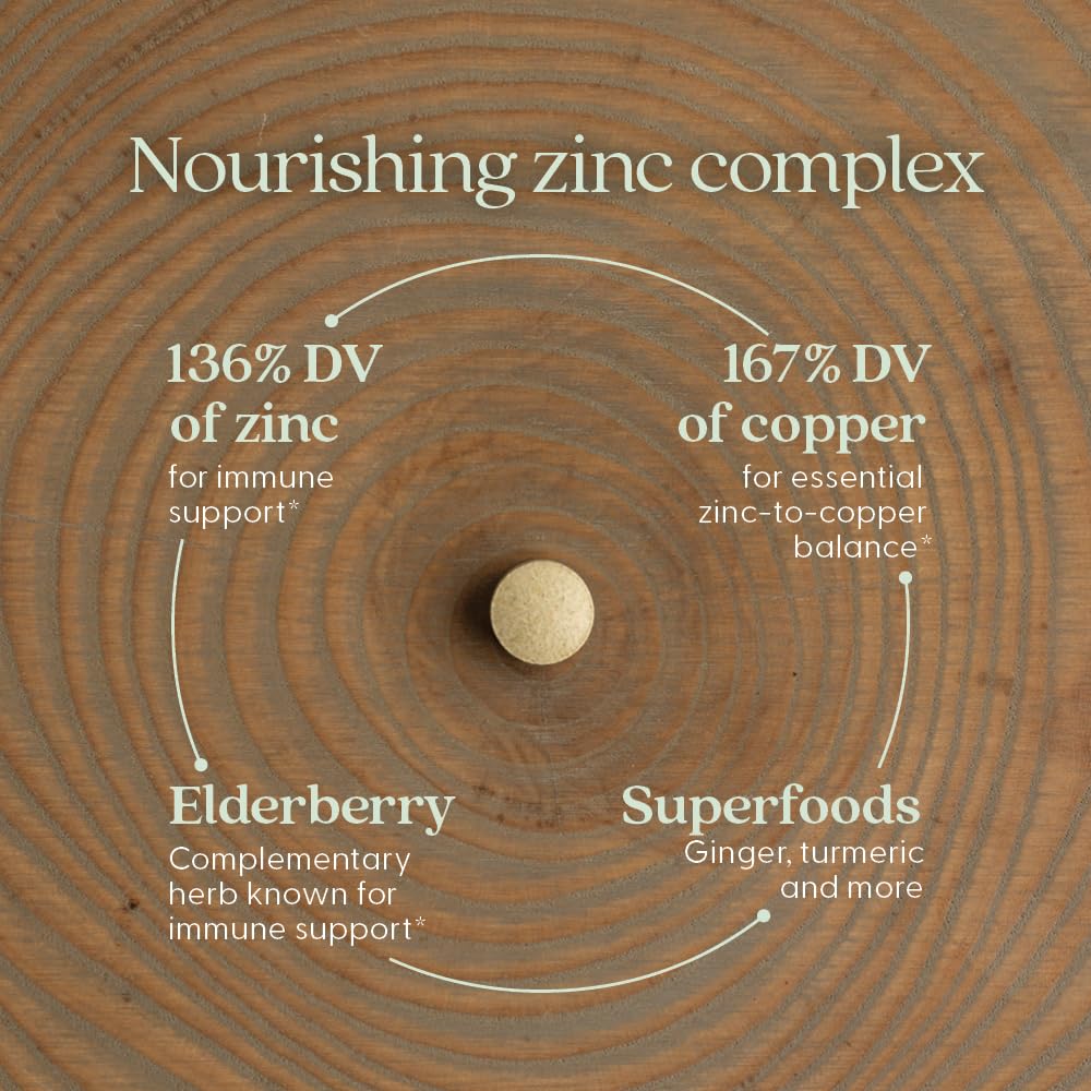 New Chapter Zinc Fermentado: tableta ámbar sobre fondo claro para pureza.