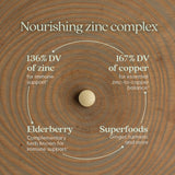 New Chapter Zinc Fermentado: tableta ámbar sobre fondo claro para pureza.