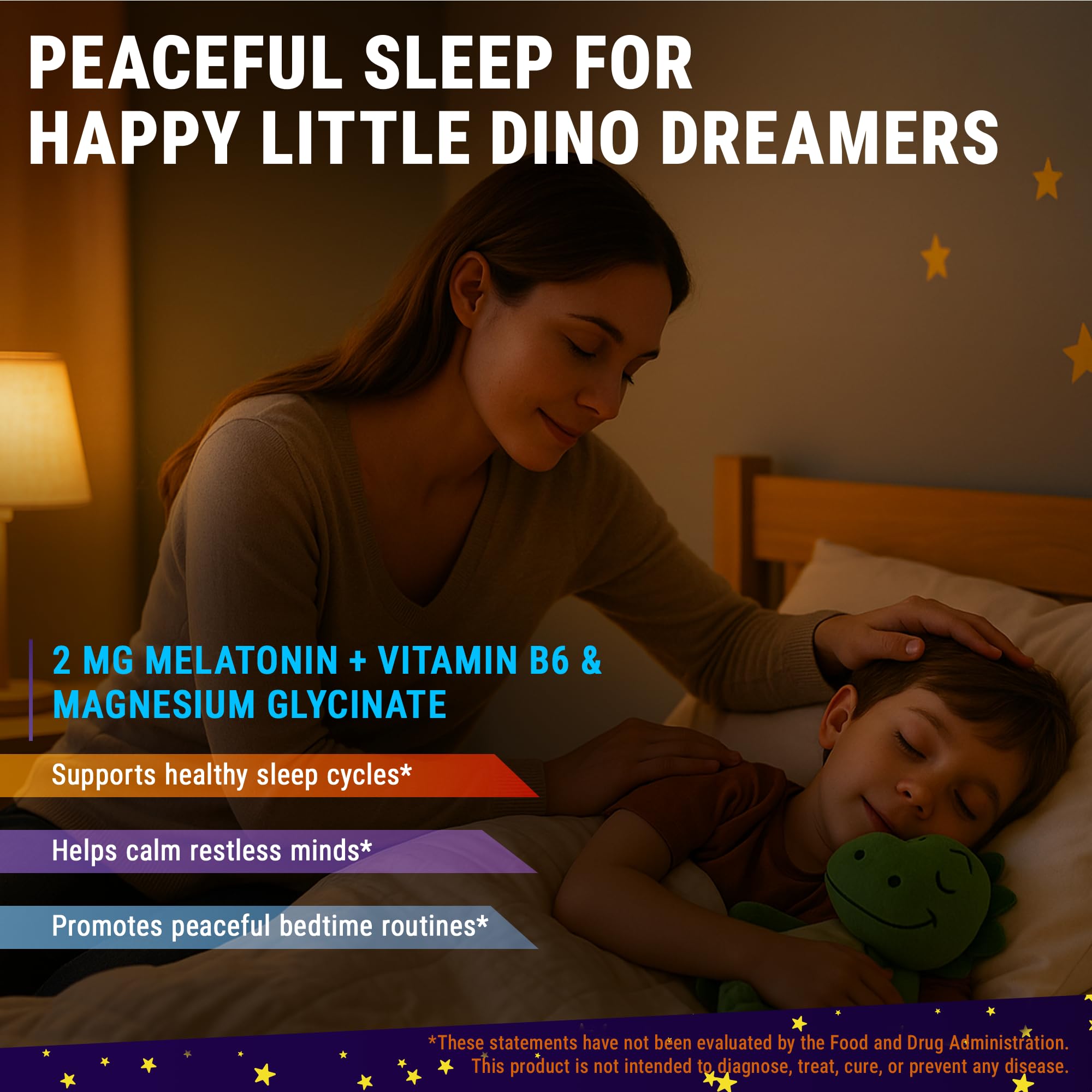 Botella de New Elements Melatonina para Niños, ingrediente suave con magnesio glicinato.