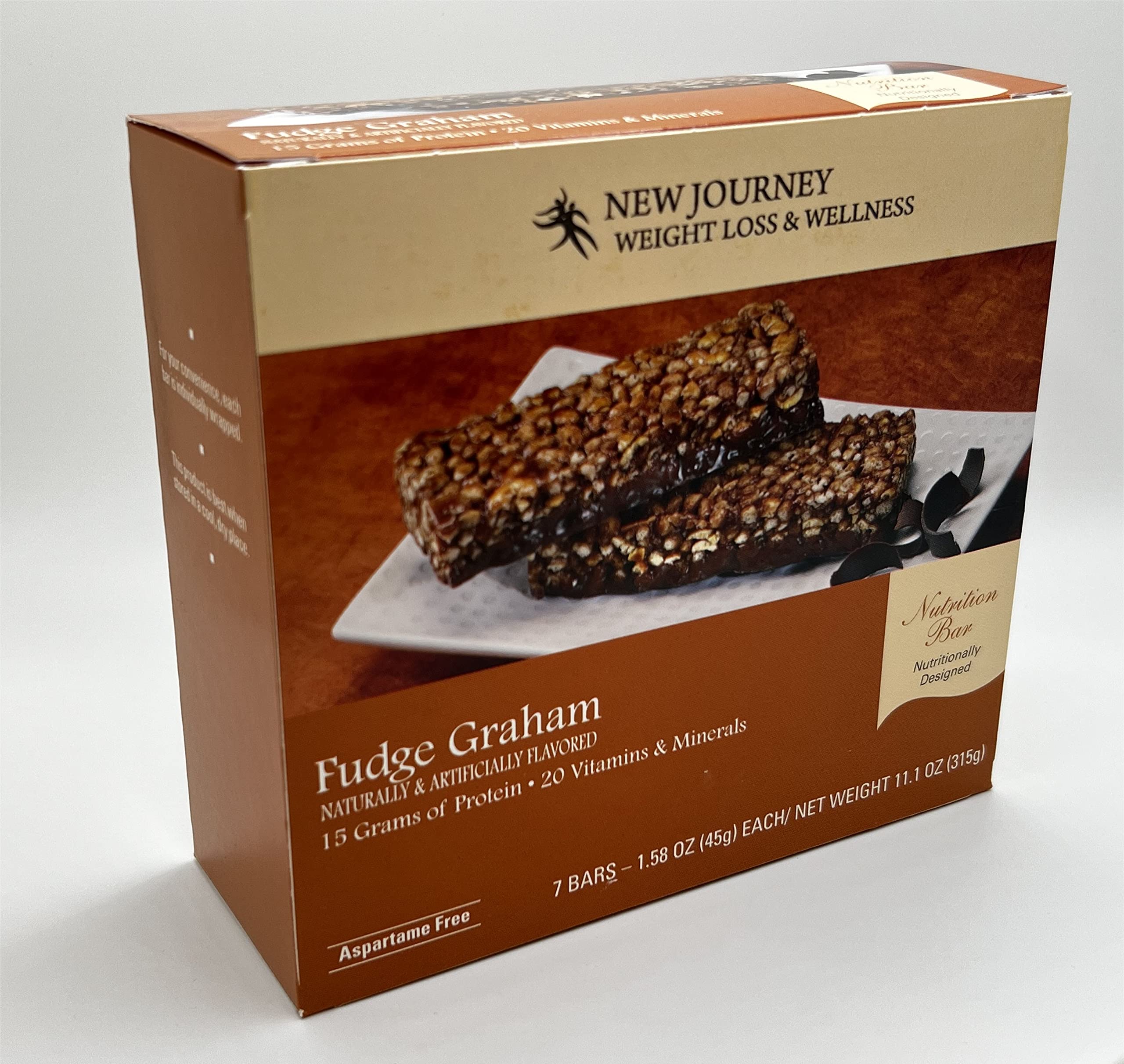 Barra Fudge Graham de New Journey en empaque individual para merienda rápida.