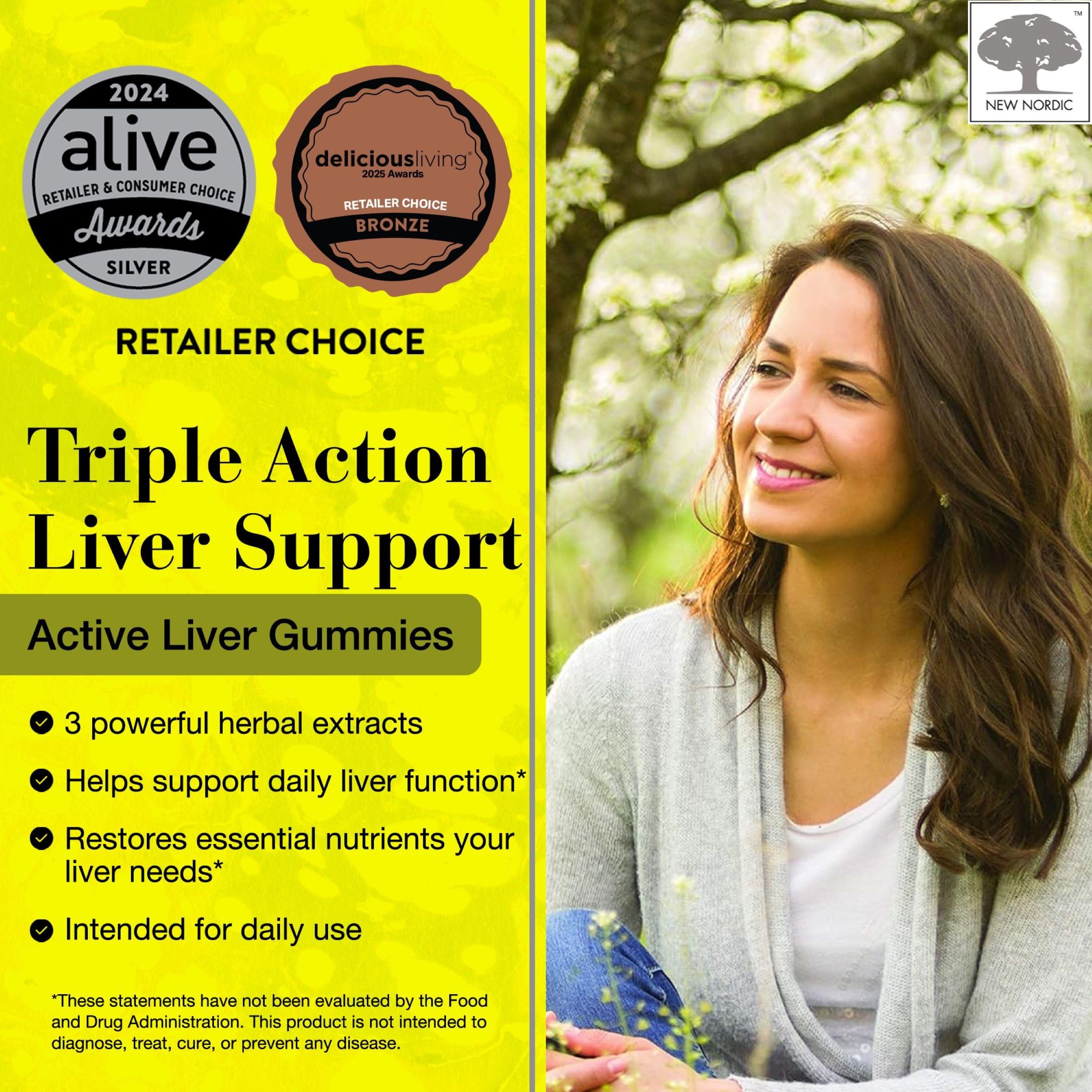 Etiqueta frontal de New Nordic Active Liver mostrando ingredientes naturales