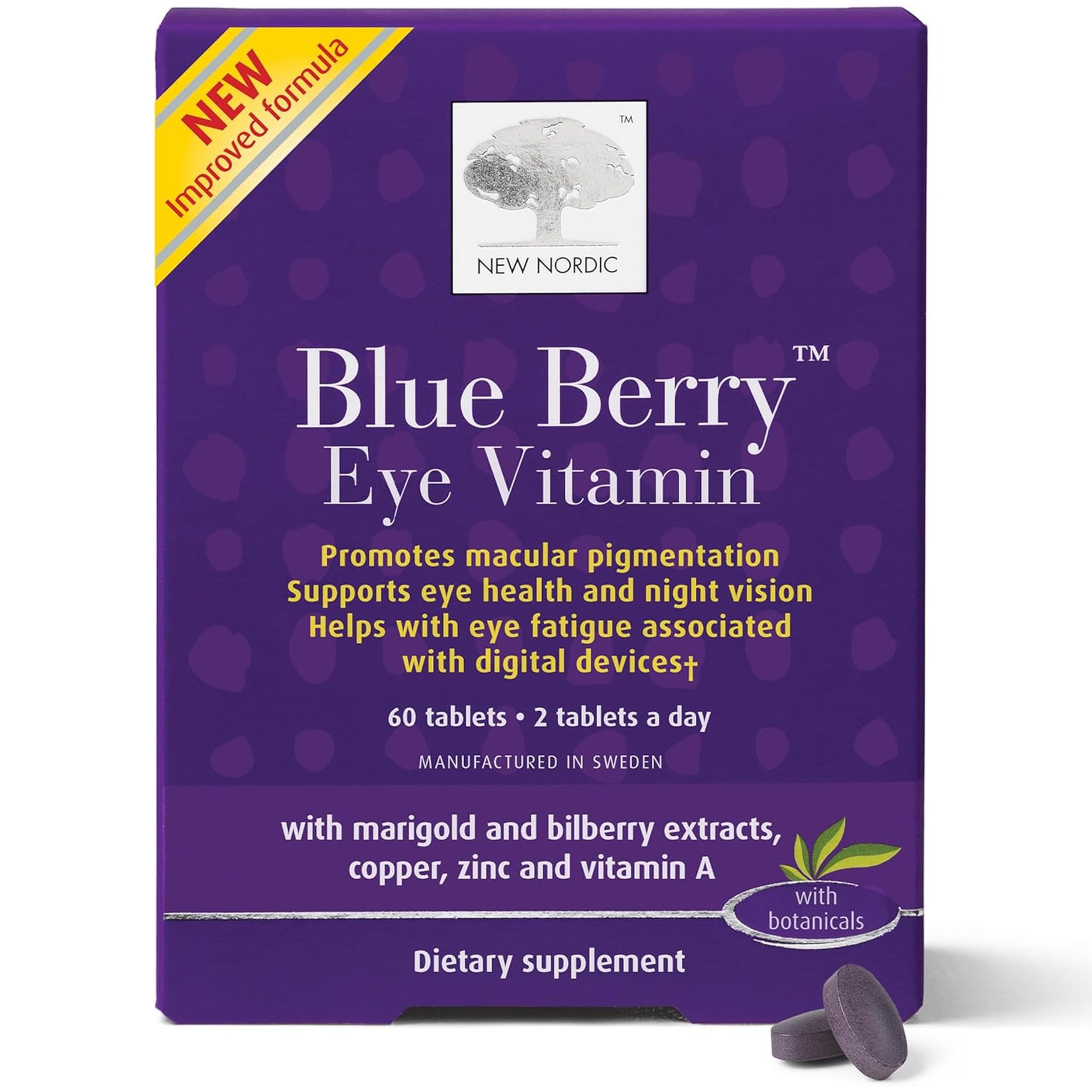 Botella NEW NORDIC con arándano azul para apoyar pigmentación macular.