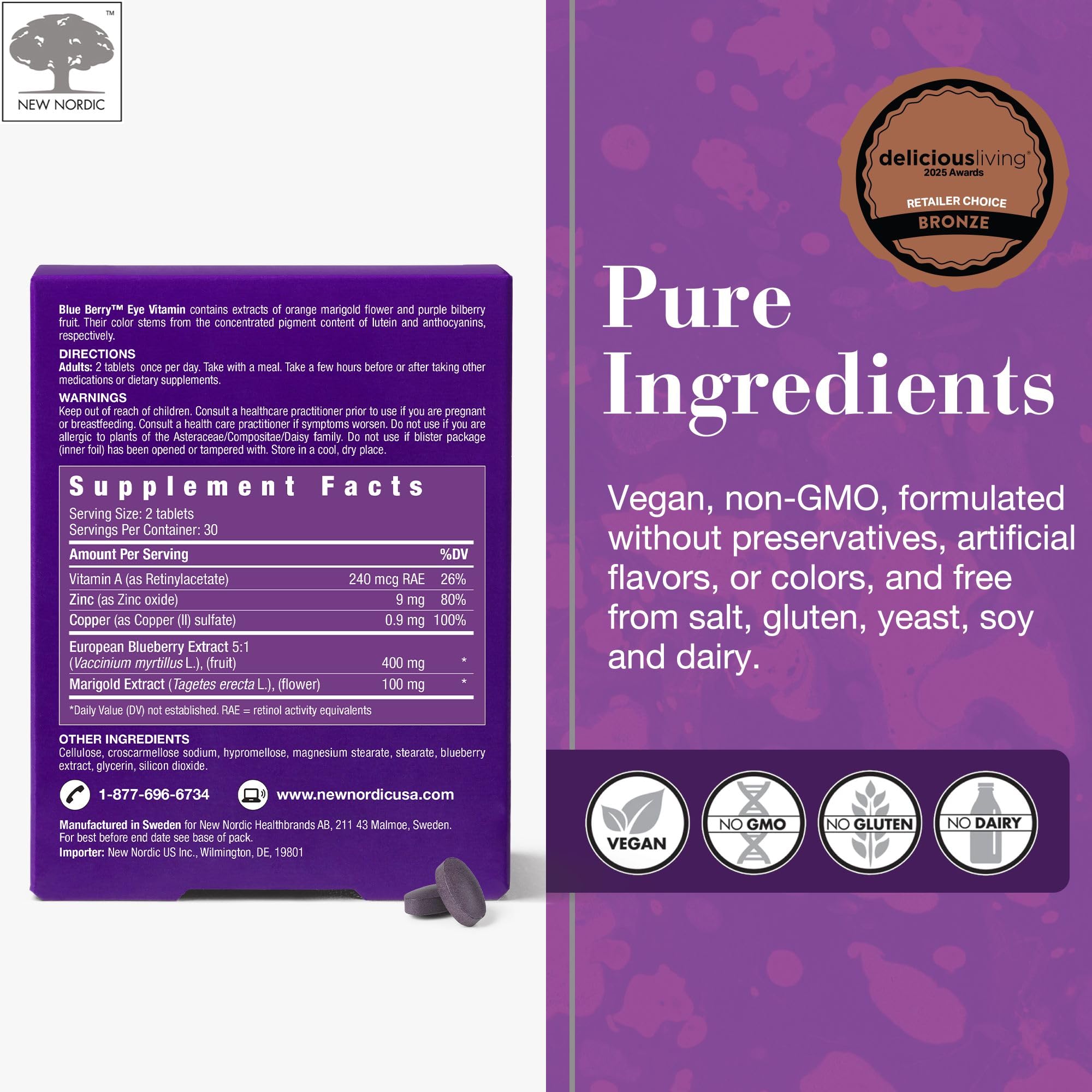 Pastillas veganas de NEW NORDIC sin conservantes para uso diario.